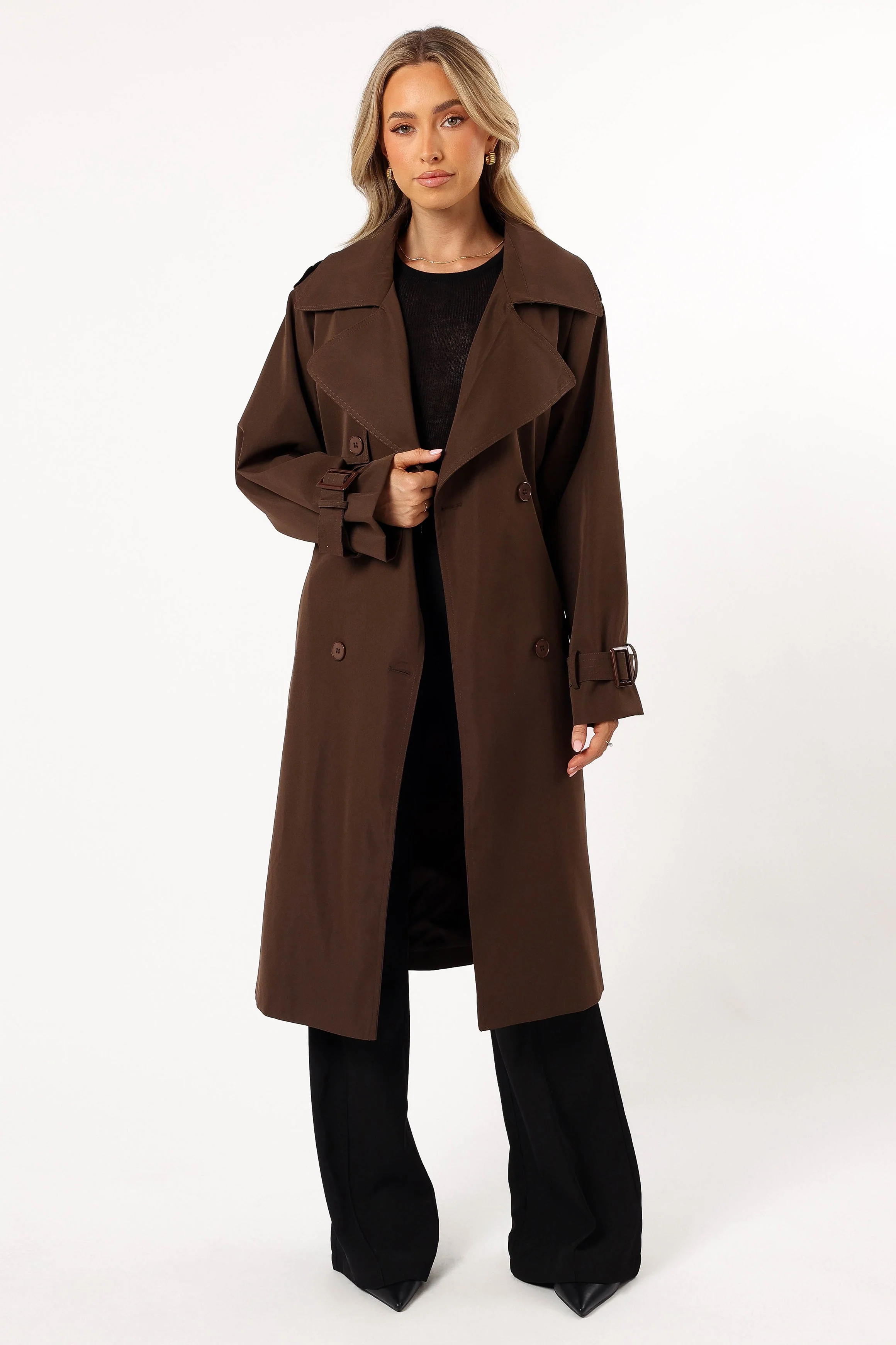 Billy Button Front Trench Coat  - Chocolate Brown