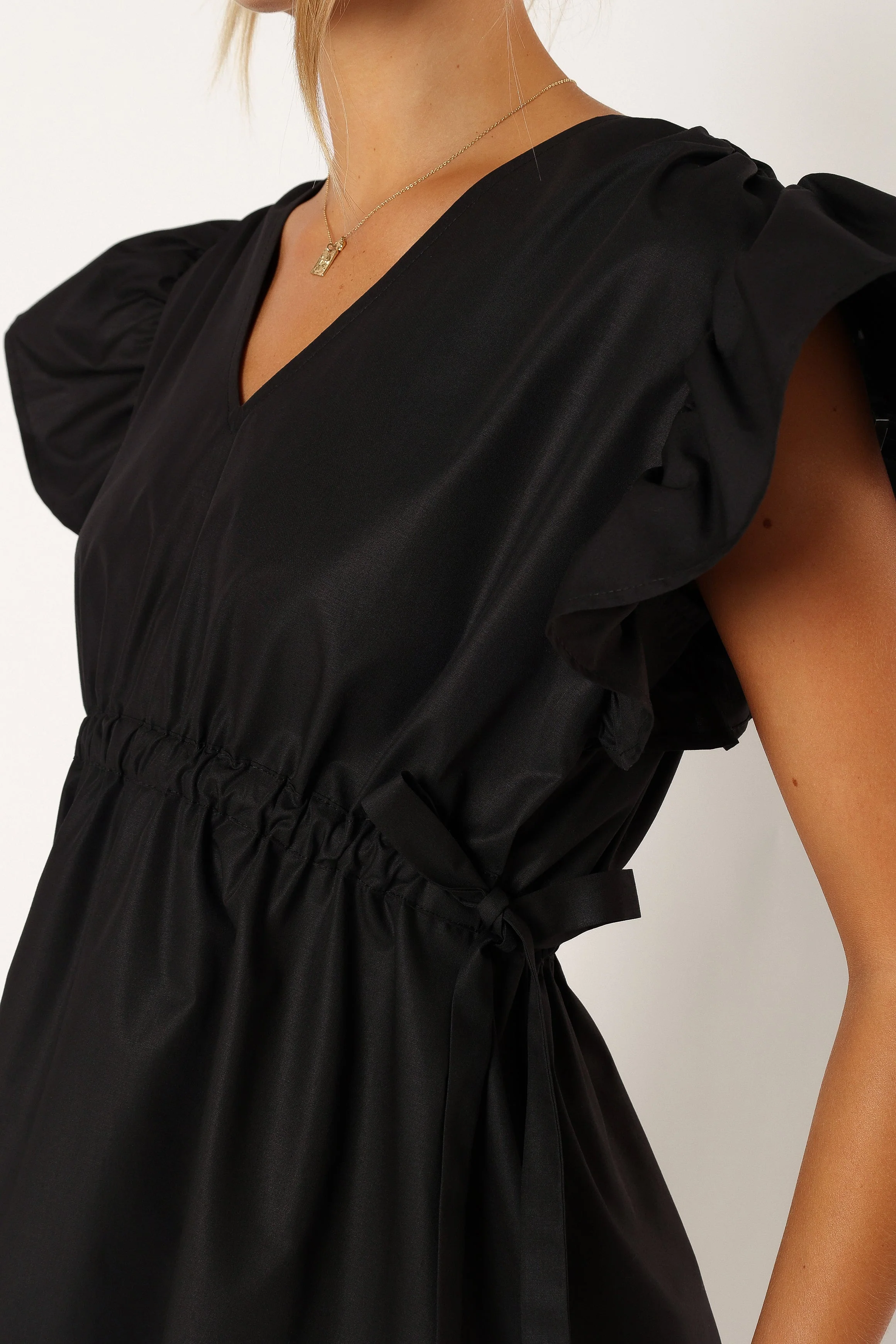 Fiona Ruffle Sleeve Mini Dress - Black