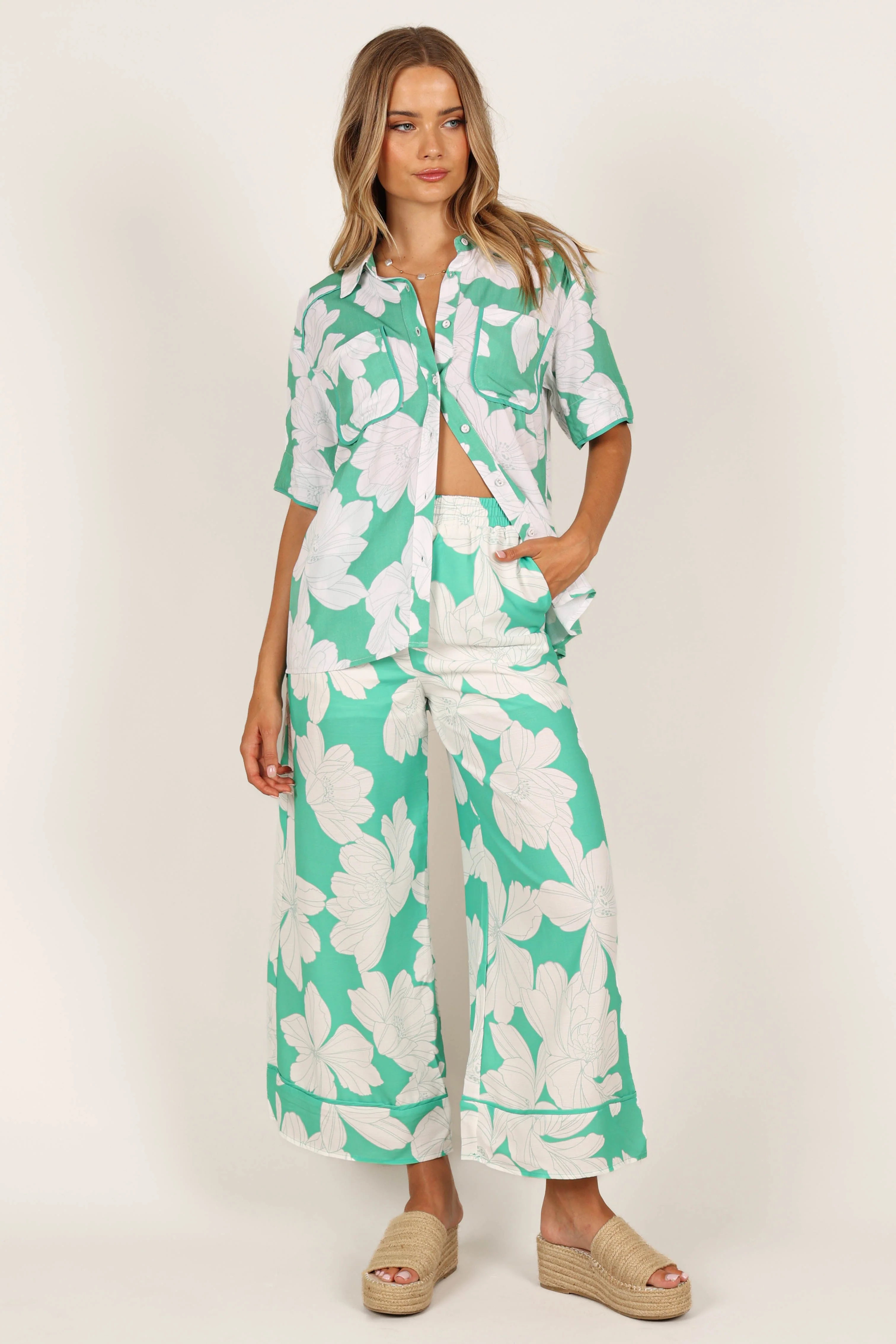 Bentley Wide Leg Pant - Green Floral