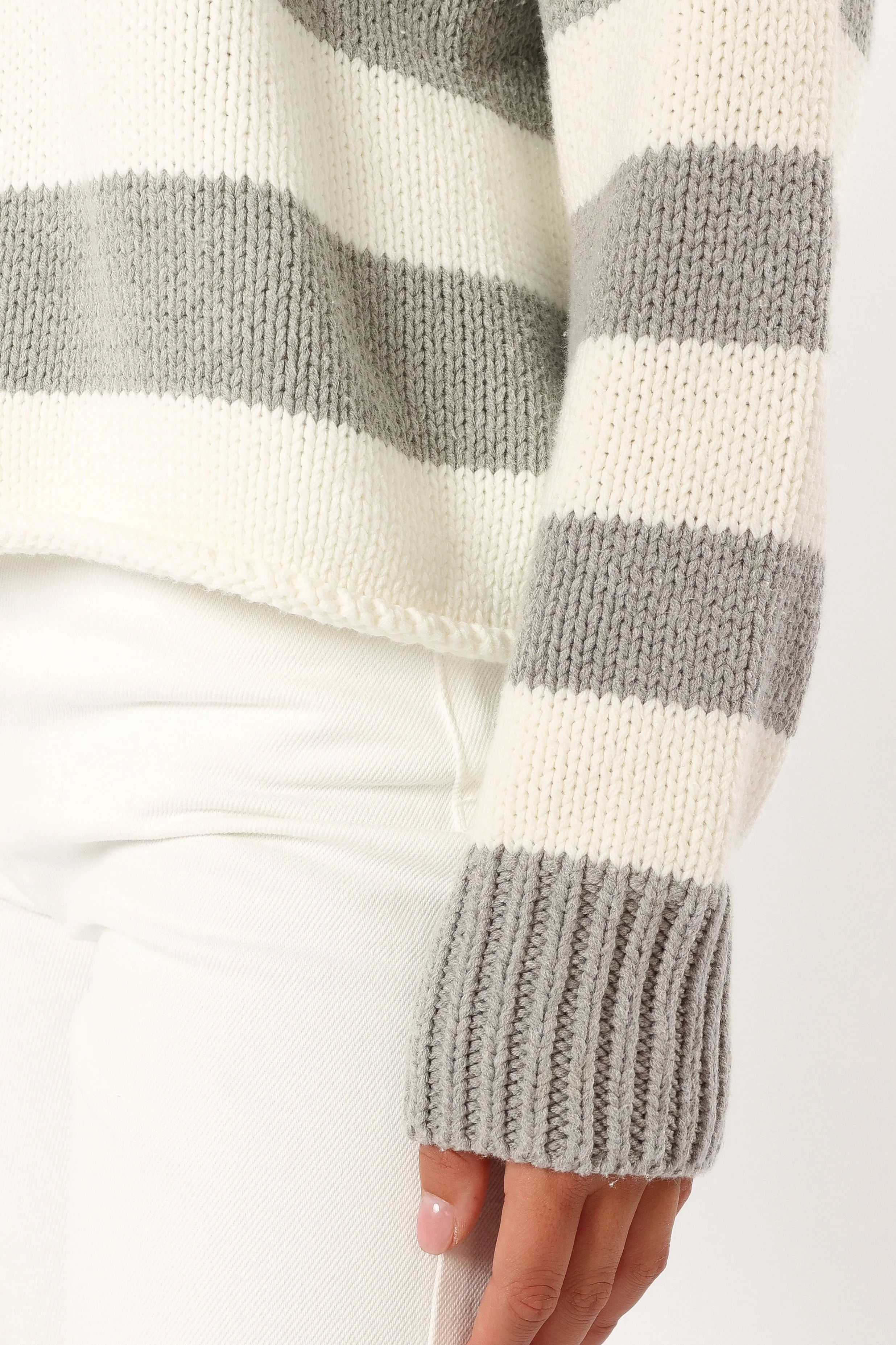 Gretchen Stripe Crewneck Knit Sweater - Grey