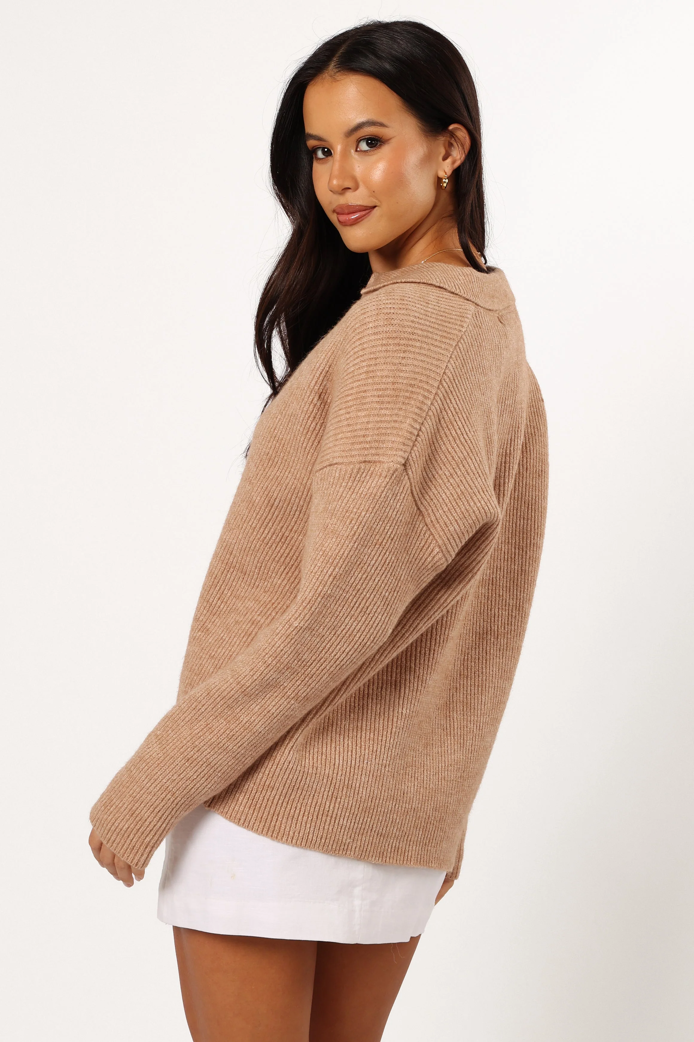 Zala Vneck Collar Knit Sweater - Mocha