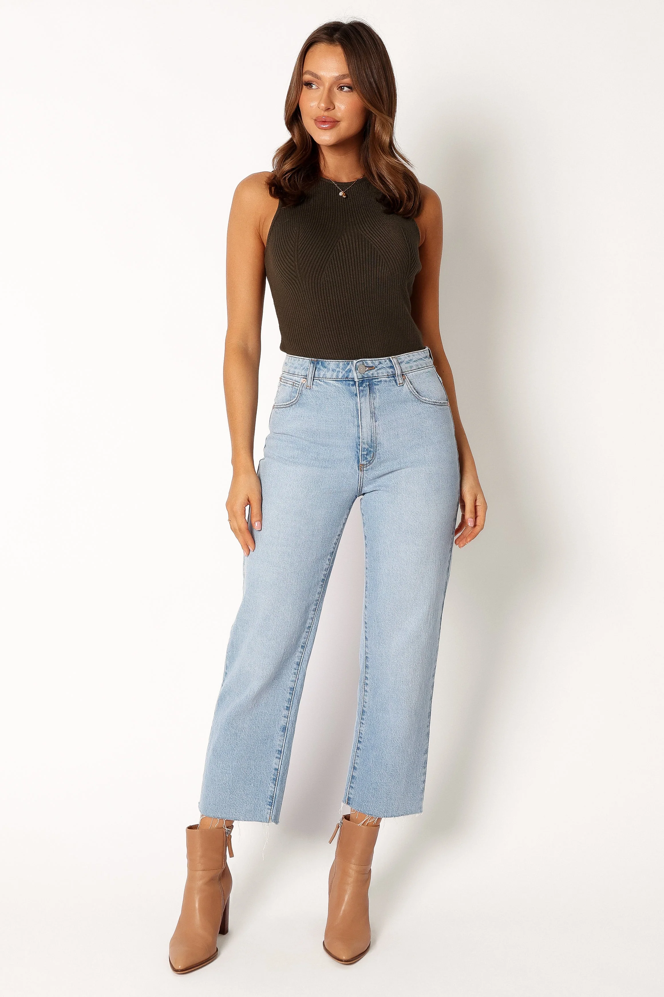 Davie Ribbed Knit Top - Khaki