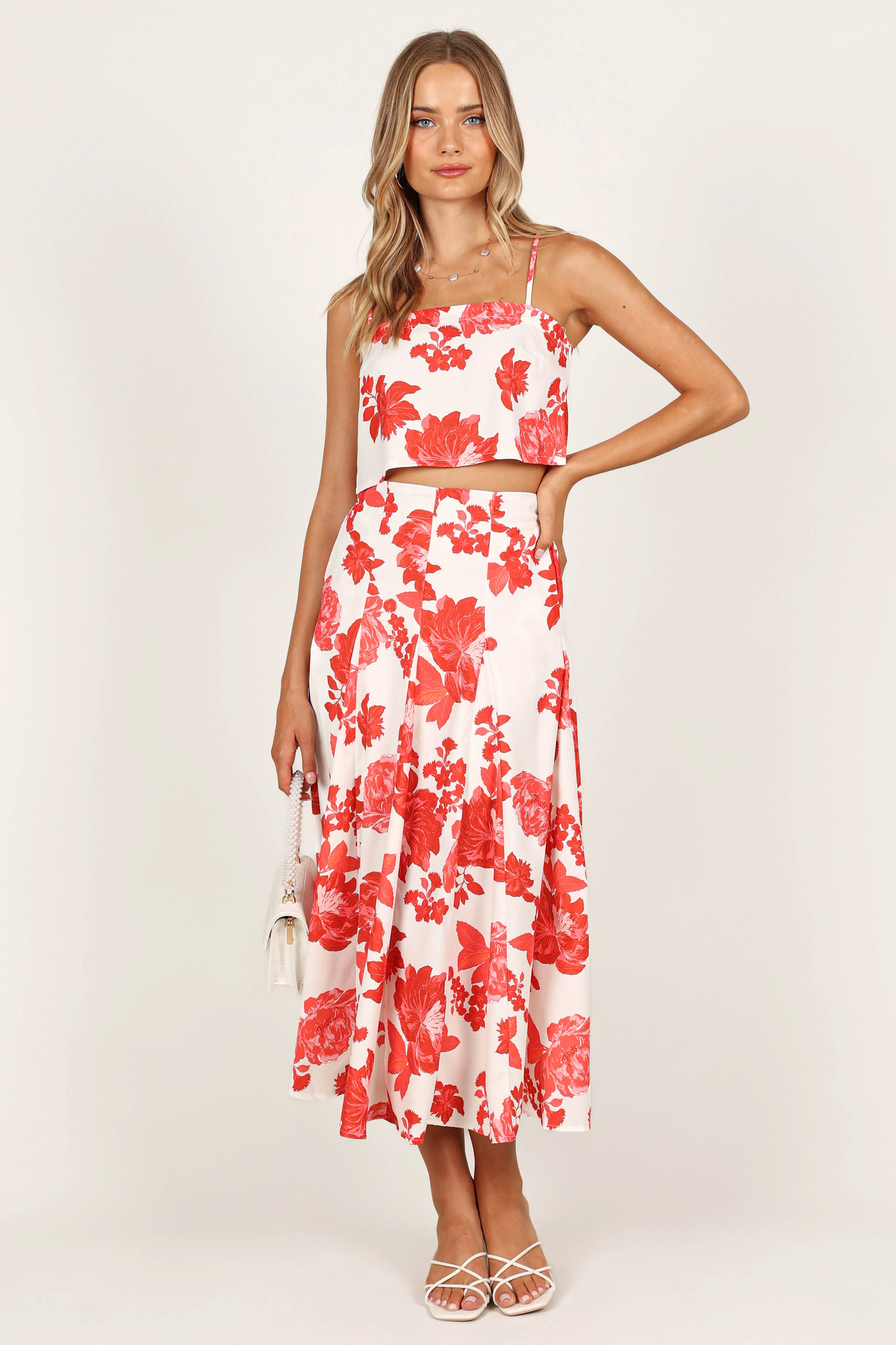 Renee Midi Skirt - Red Floral