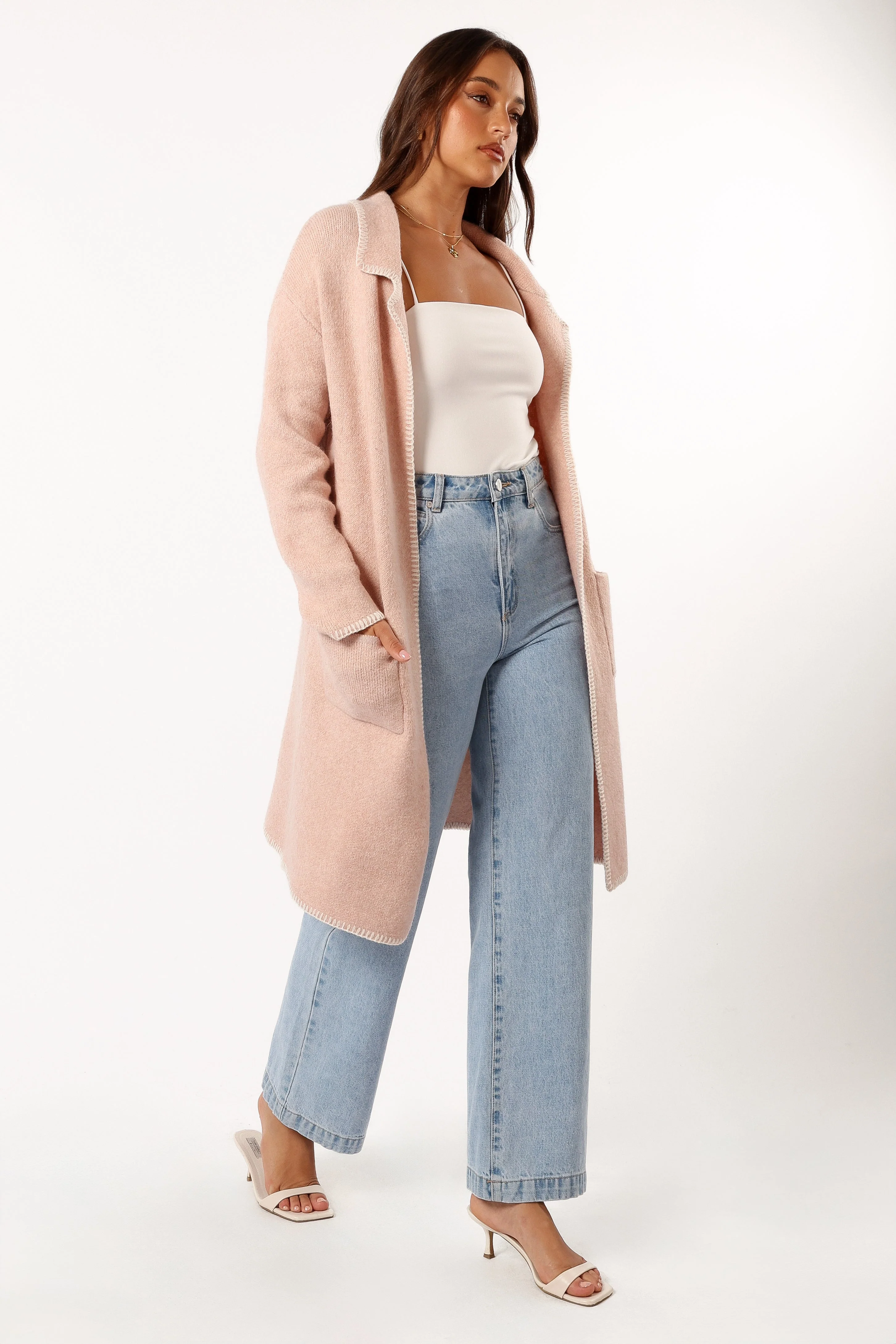 Oaklynn Contrast Stitch Coatigan - Pink