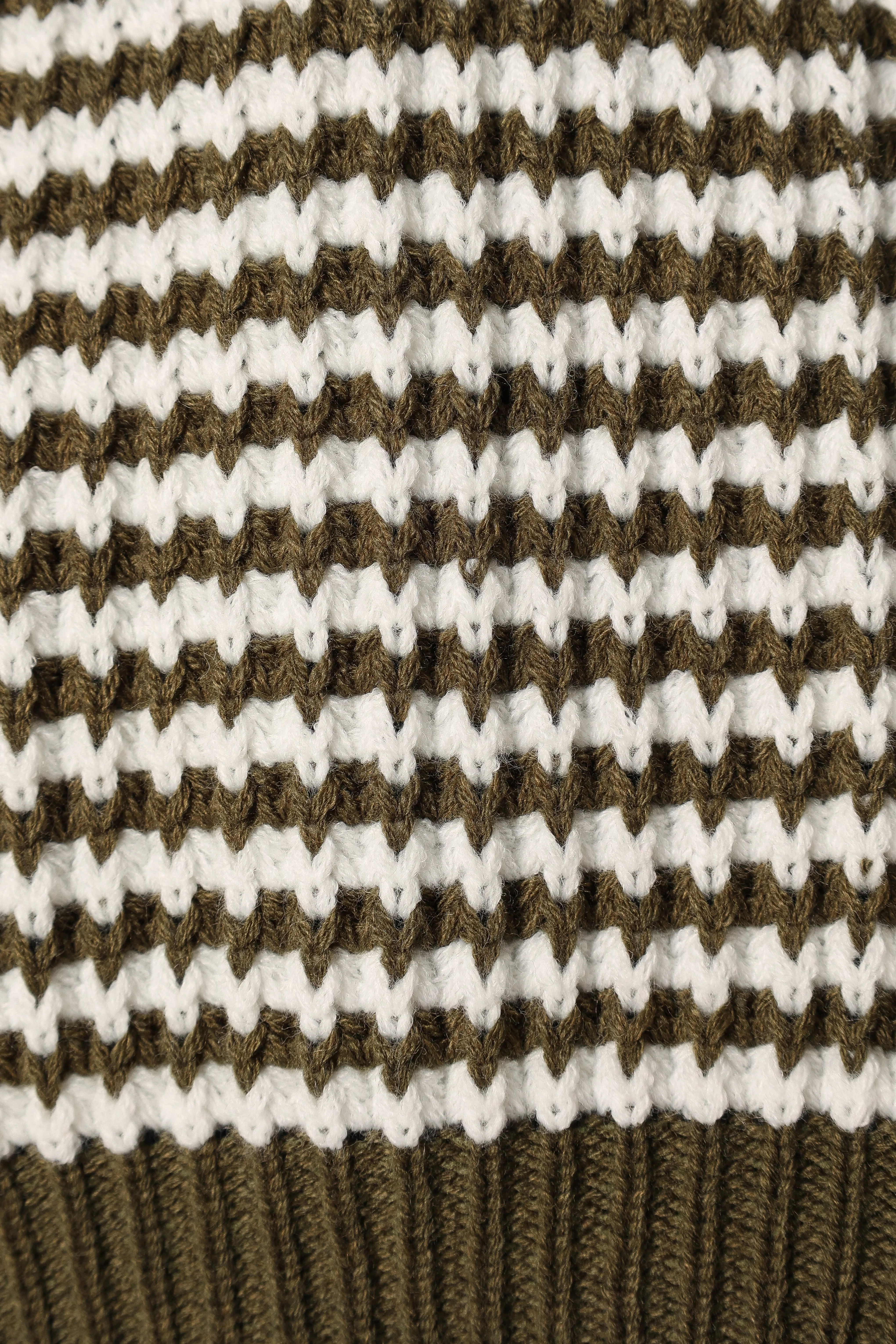 Becca Crewneck Waffle Stitch Stripe Knit Sweater - Olive