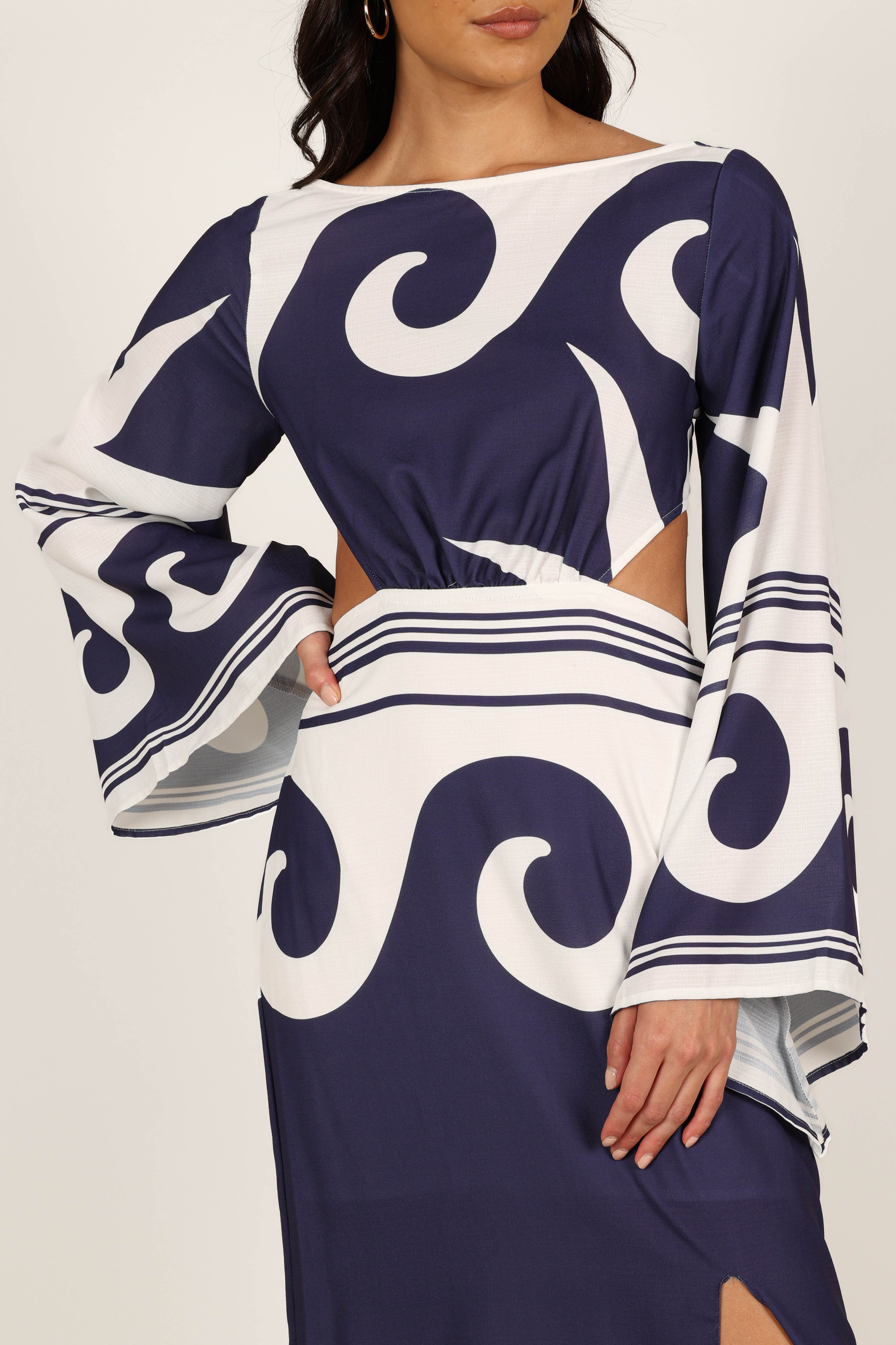 Vella Midi Dress - Navy/White