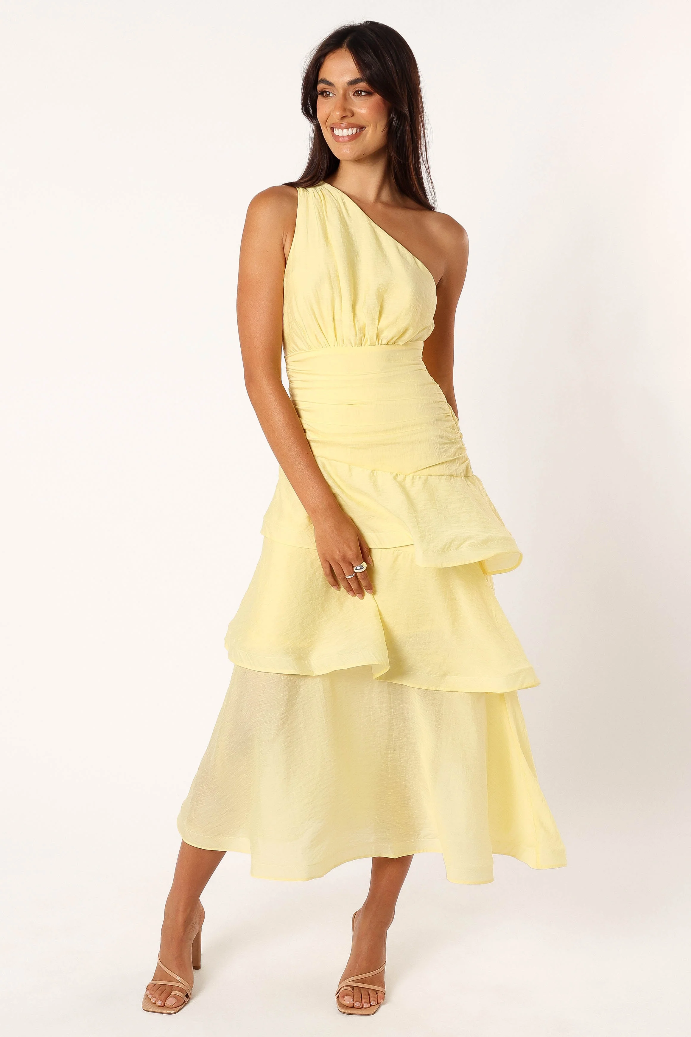 Bryson One Shoulder Midi Dress - Yellow