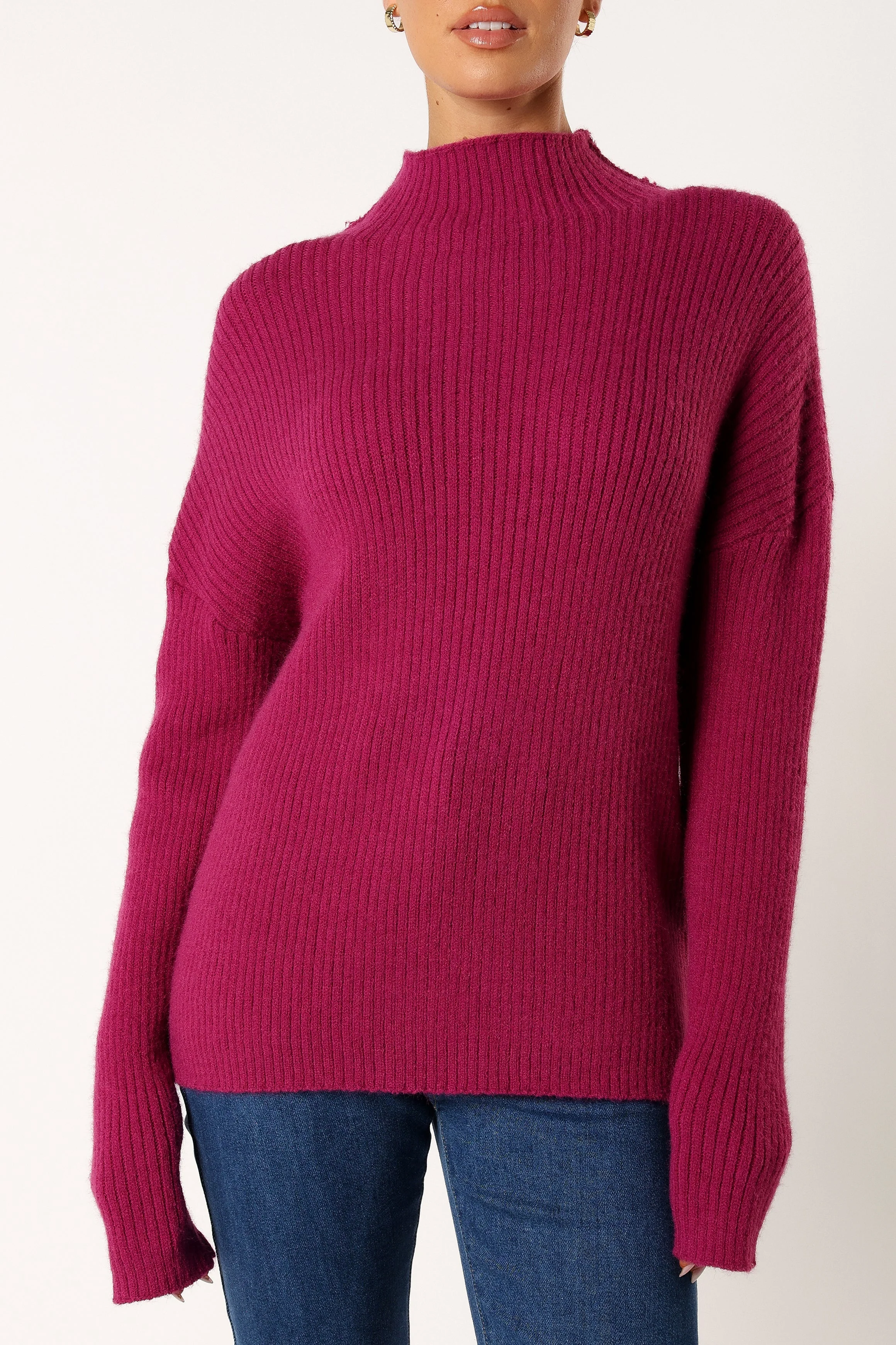 Kora Mock Neck Knit Sweater - Plum