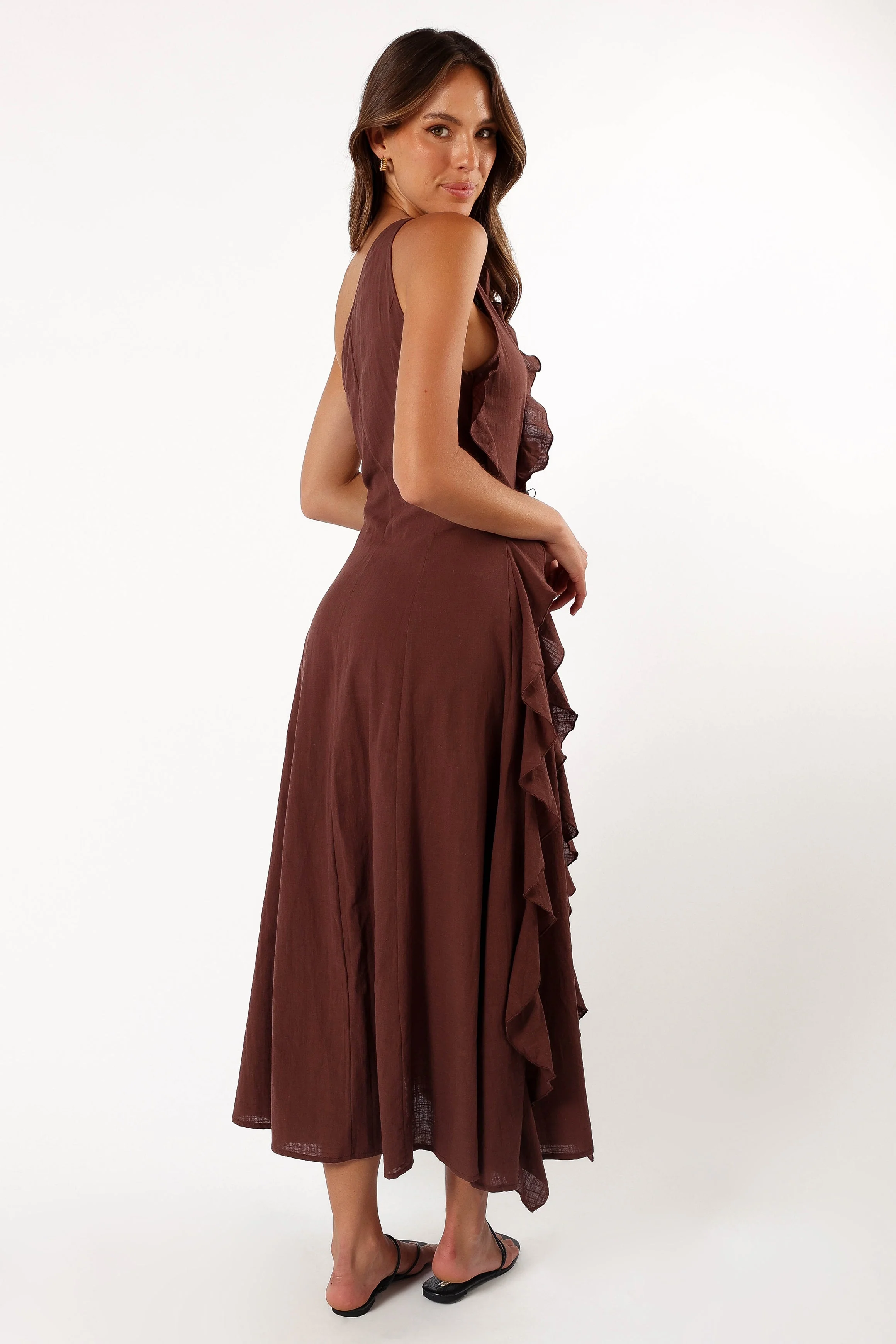 Maggy One Shoulder Dress - Chocolate