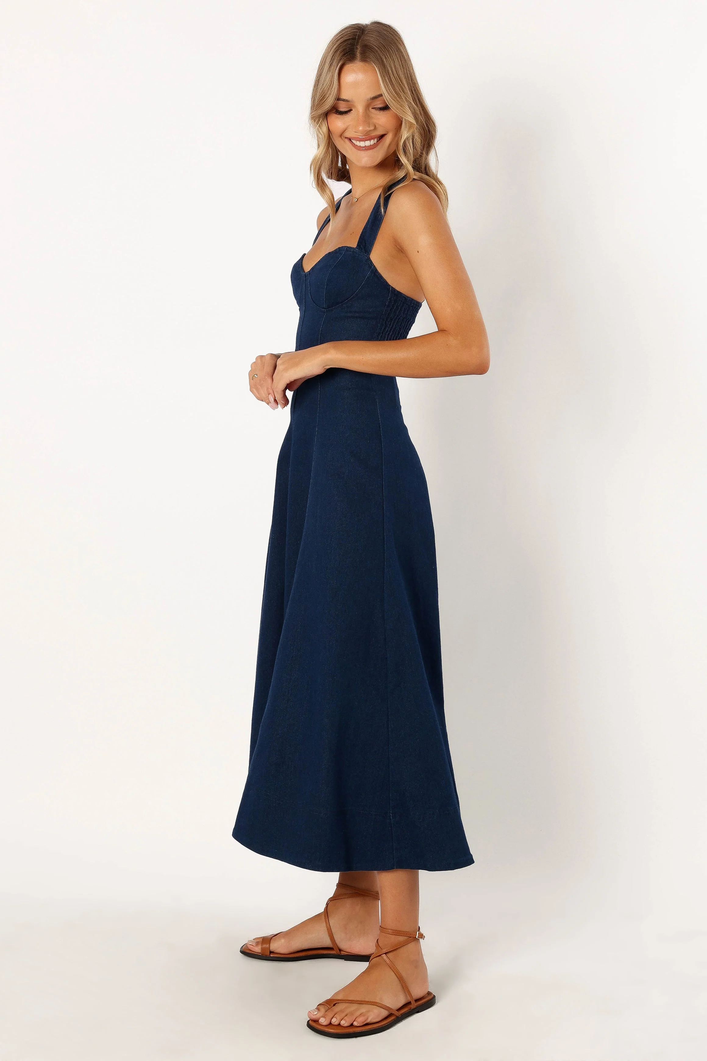 Everly Crossback Midi Dress - Denim