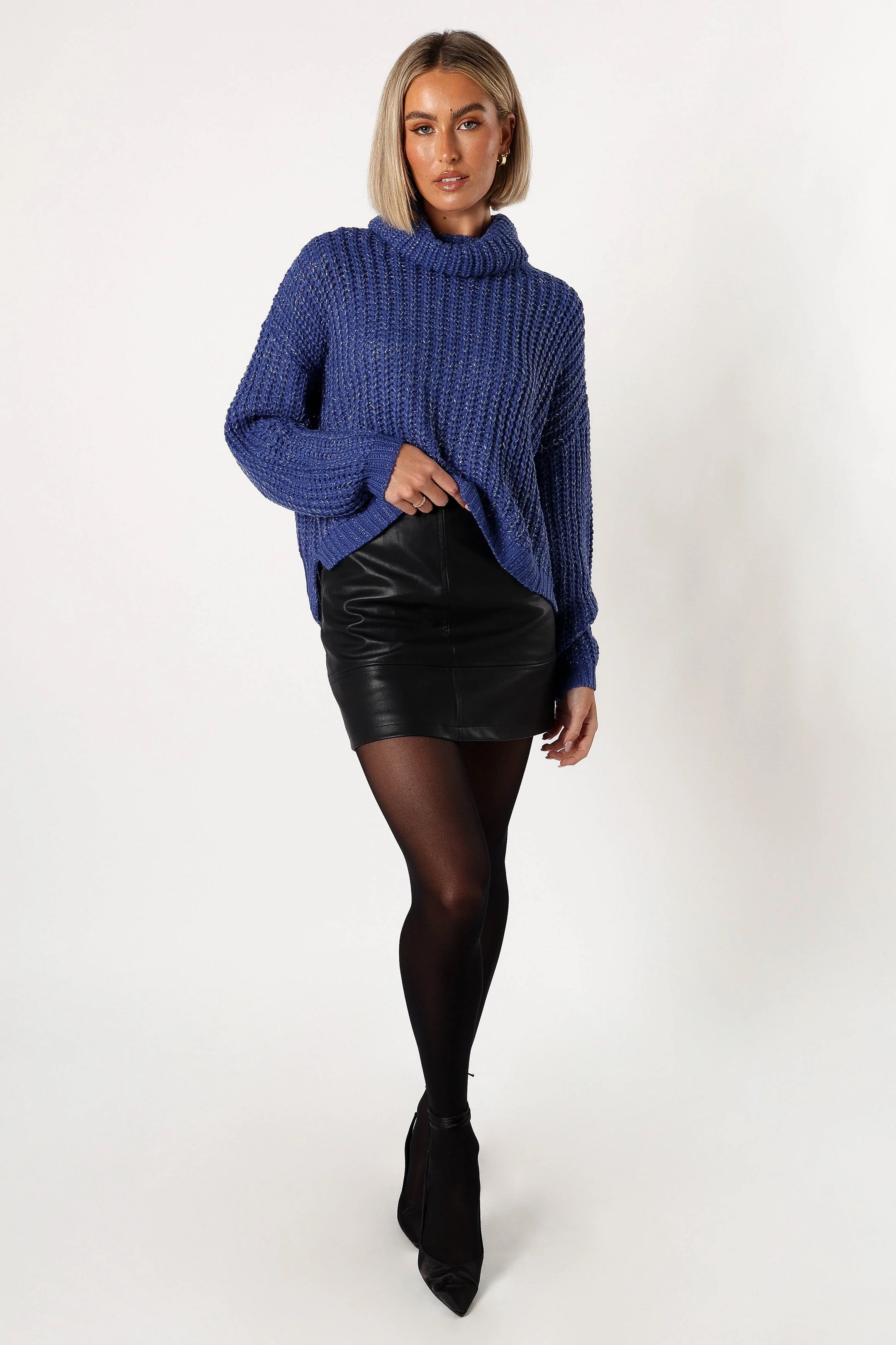 Eleanor Lurex Shine Knit Sweater - Blue