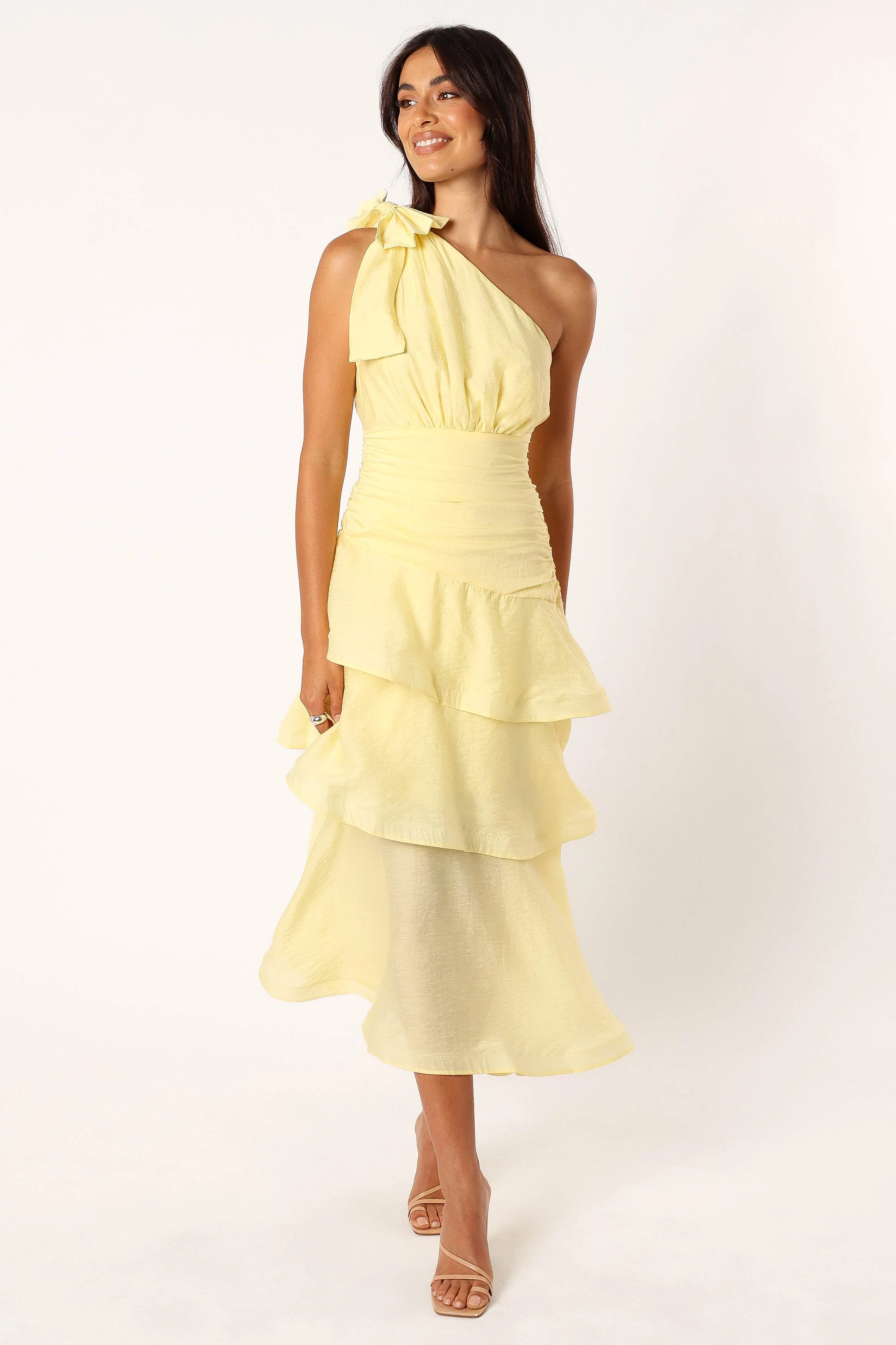 Bryson One Shoulder Midi Dress - Yellow