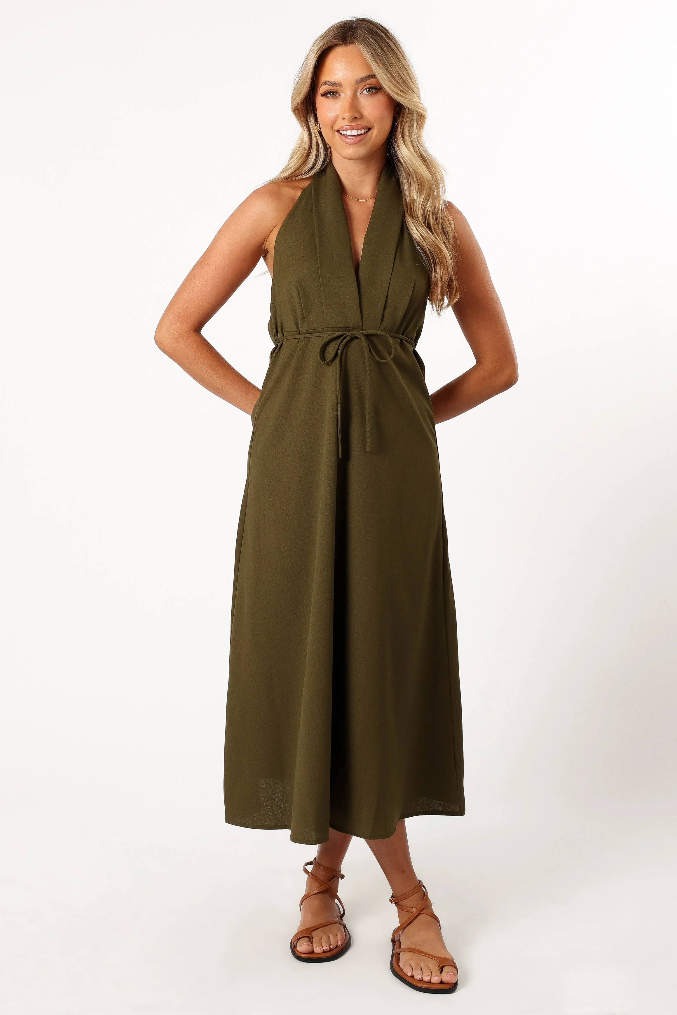 Ivy Halterneck Midi Dress - Olive