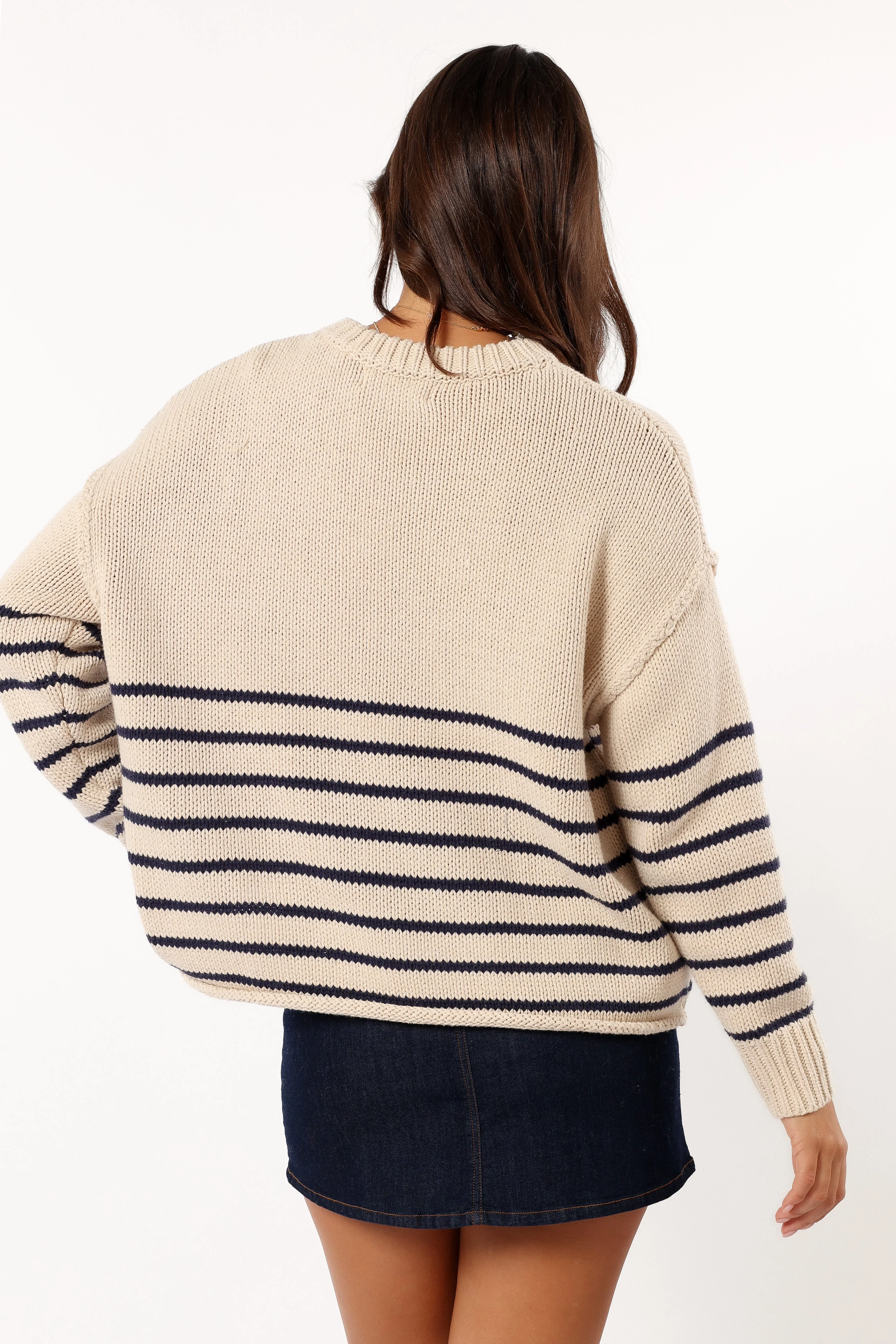 Tenzie Stripe Knit Sweater - Natural Navy