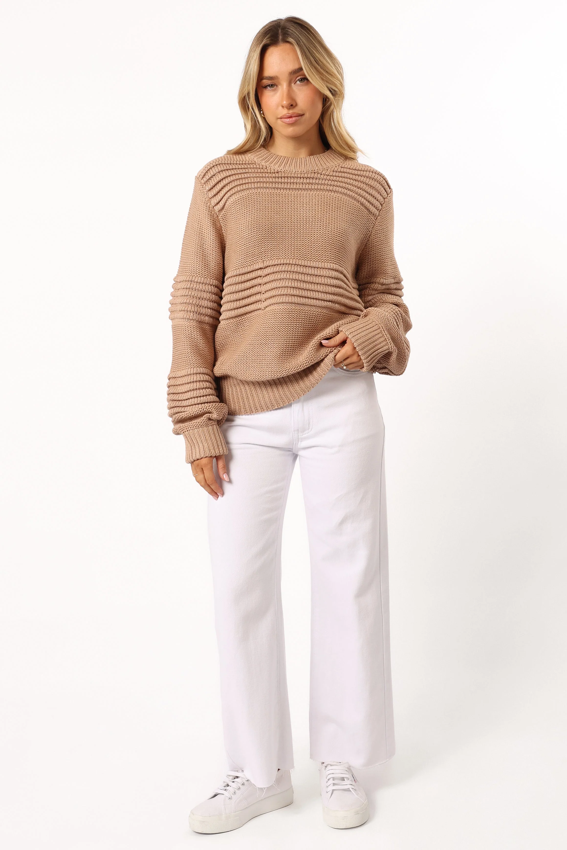 Beckett Textured Stripe Knit Sweater - Beige