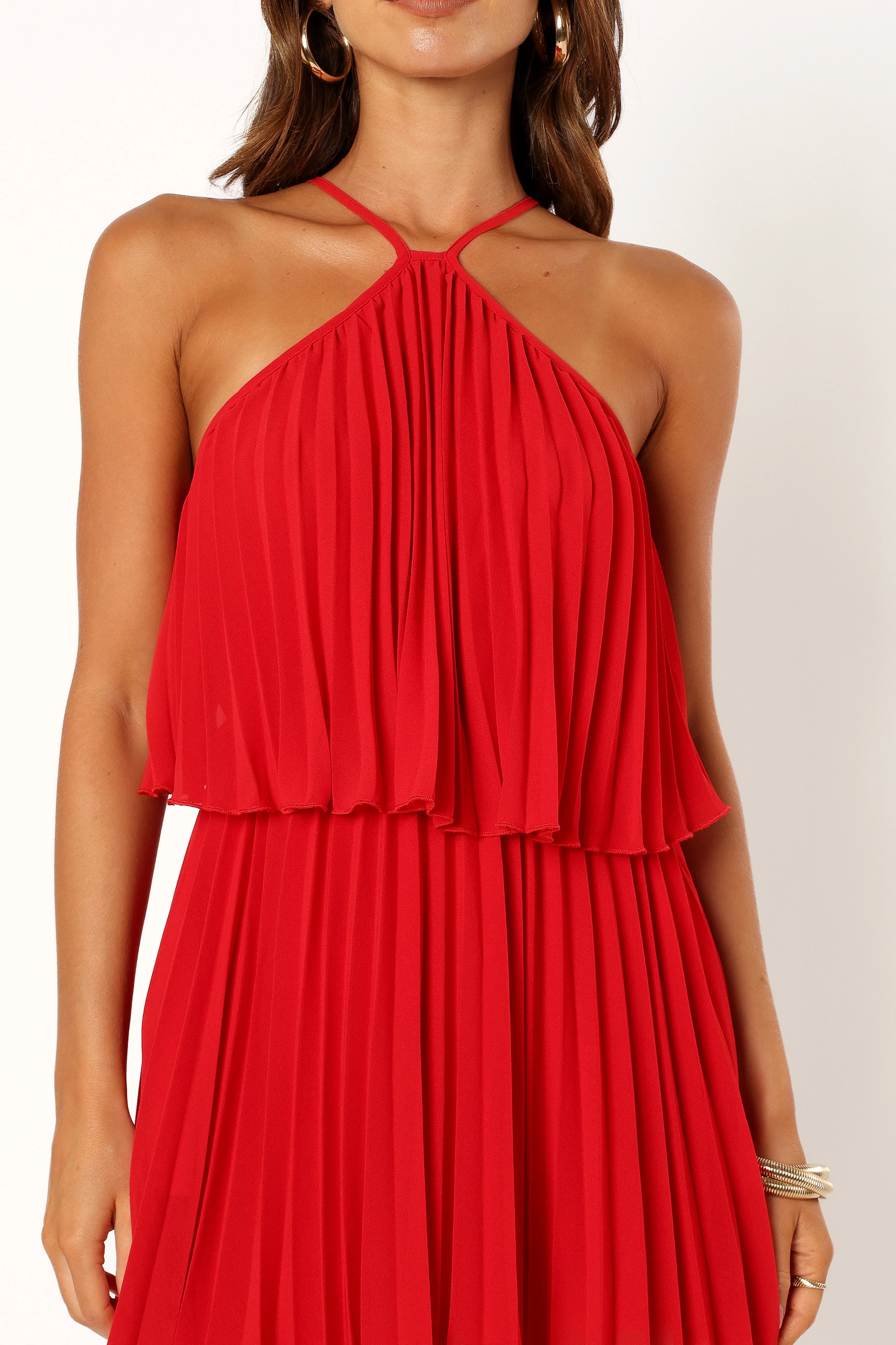 Gia Pleated Halterneck Mini Dress - Red