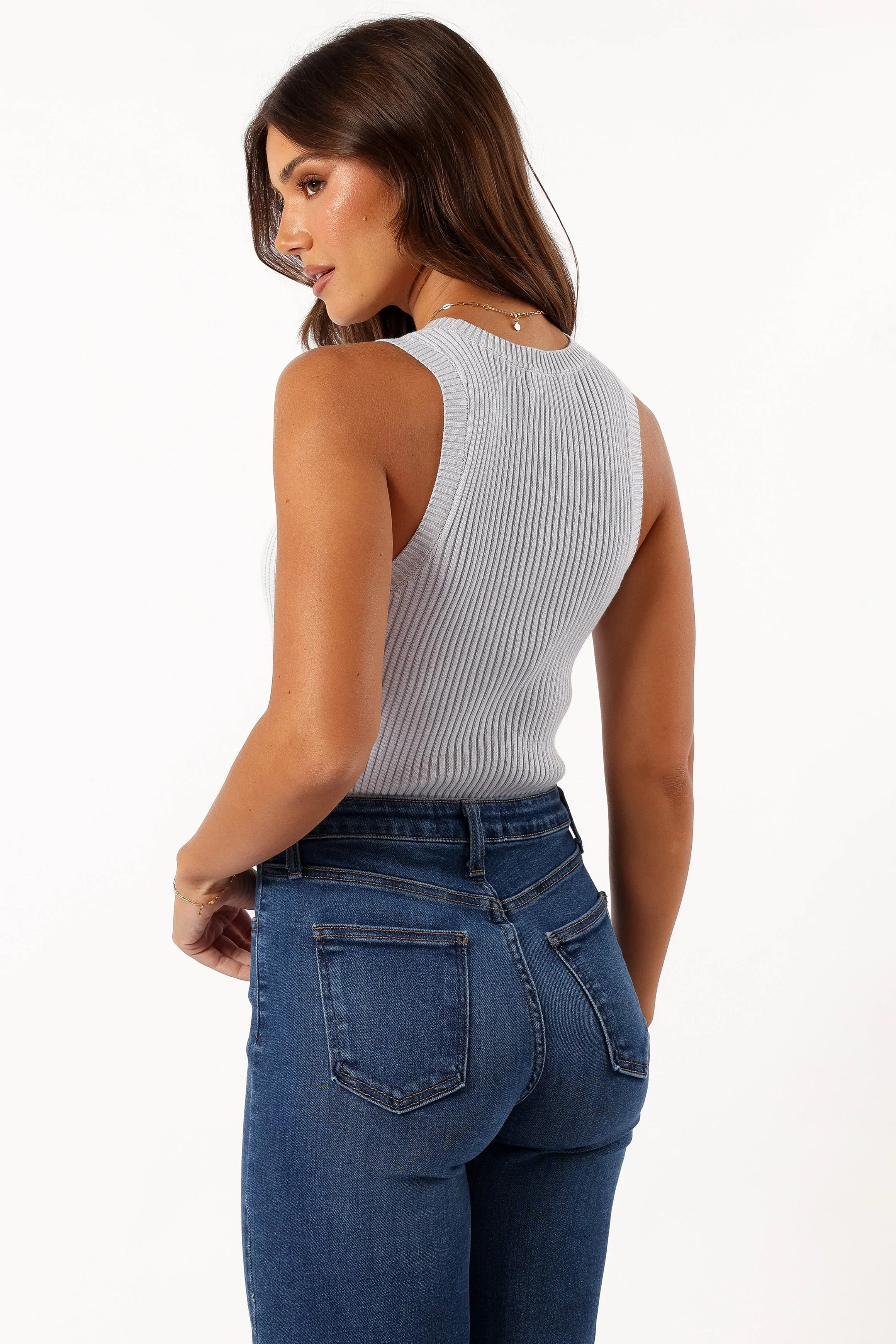 Colson Ribbed Knit Top - Light Blue