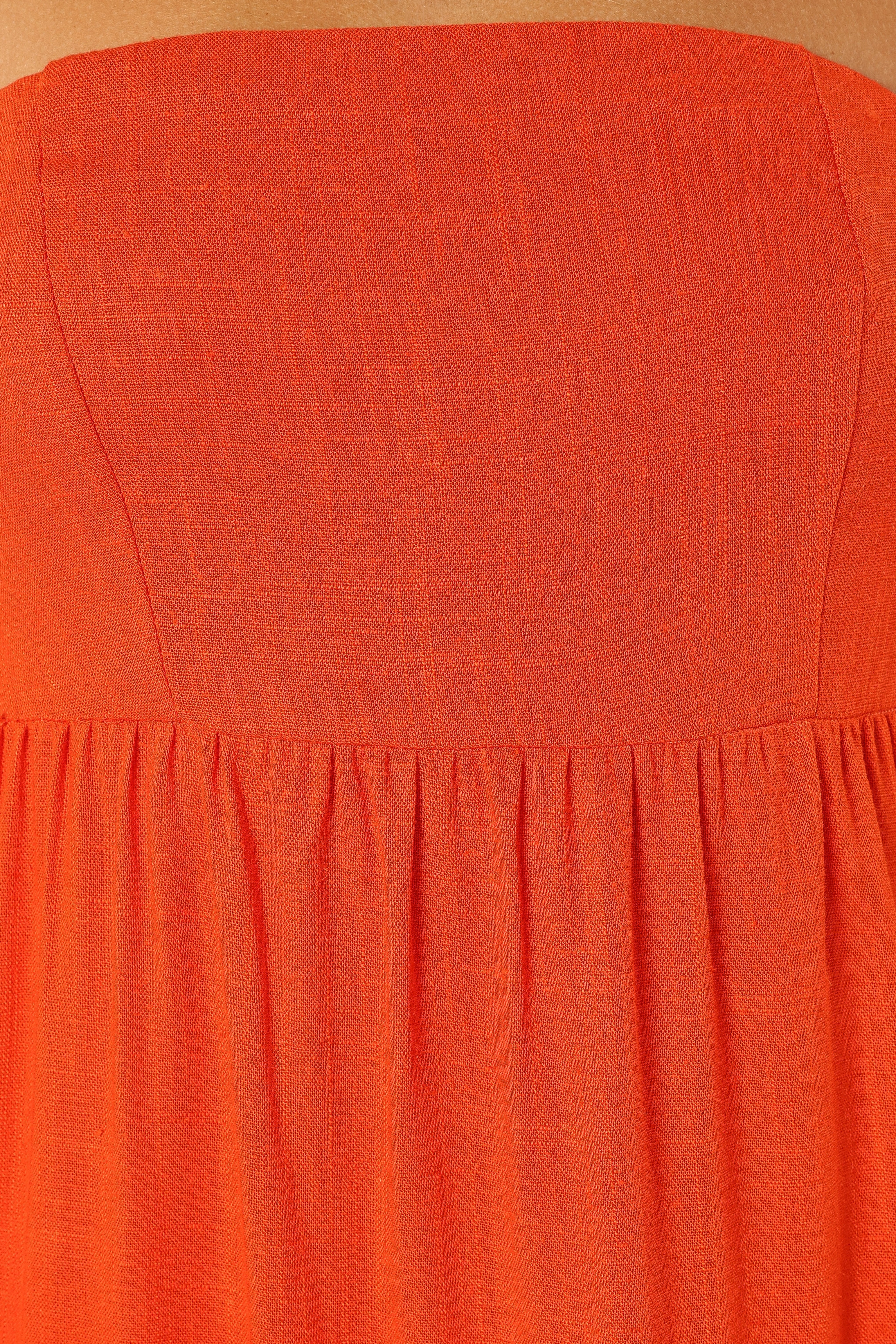 Tabi Strapless Midi Dress - Coral Red