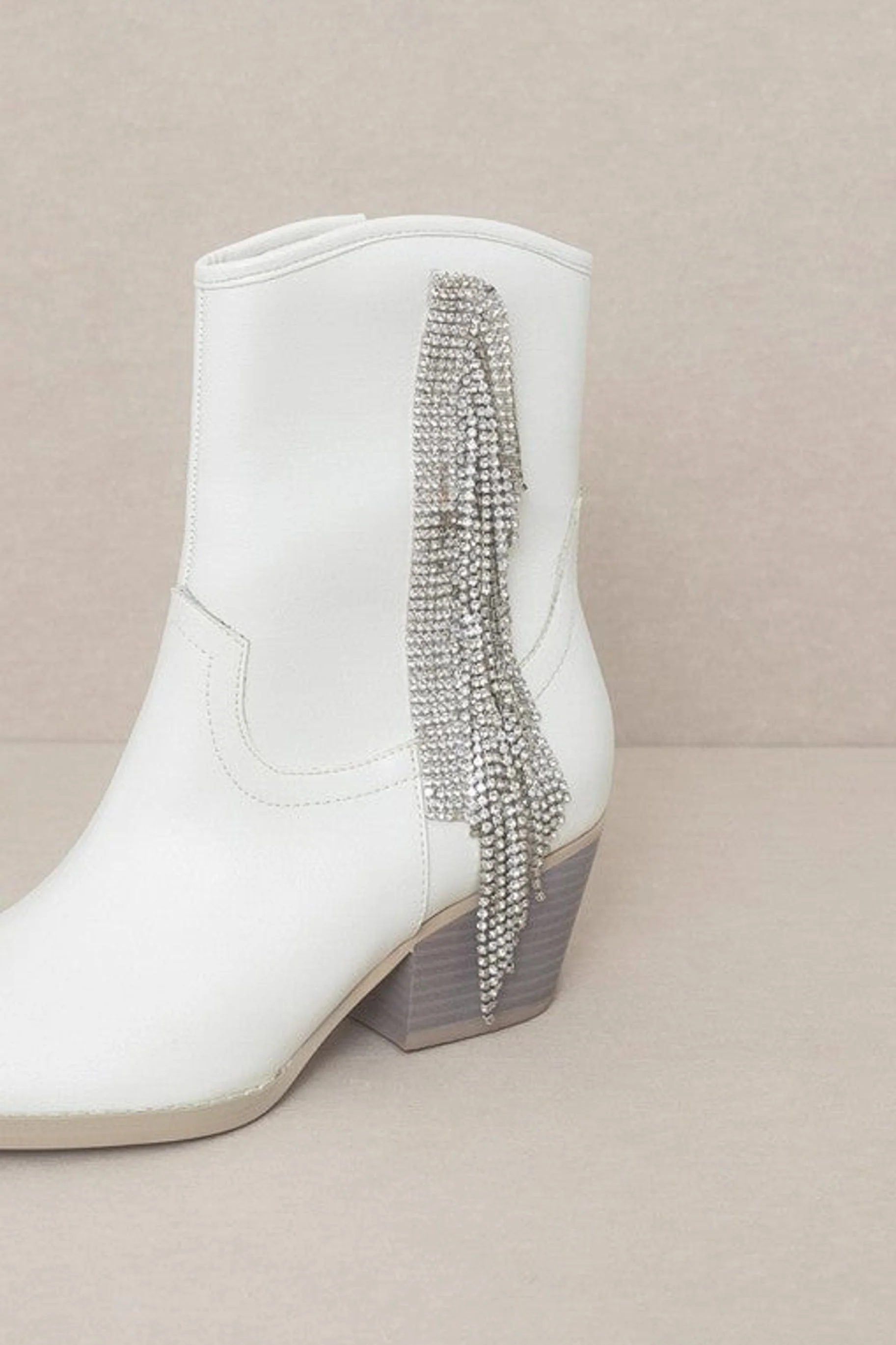 Rowan Rhinestone Fringe Boot - White