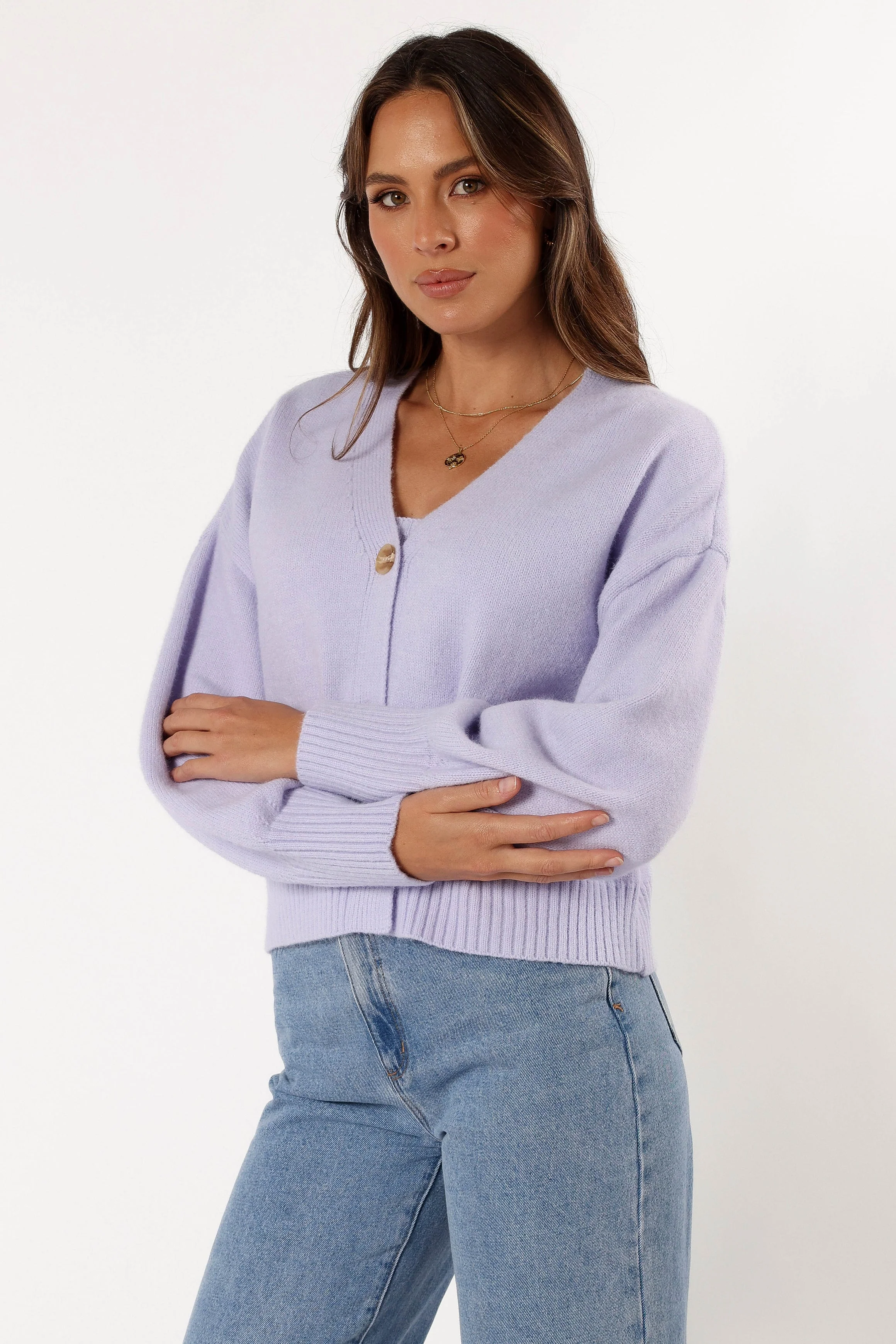 Isabel Button Front Cardigan - Lilac