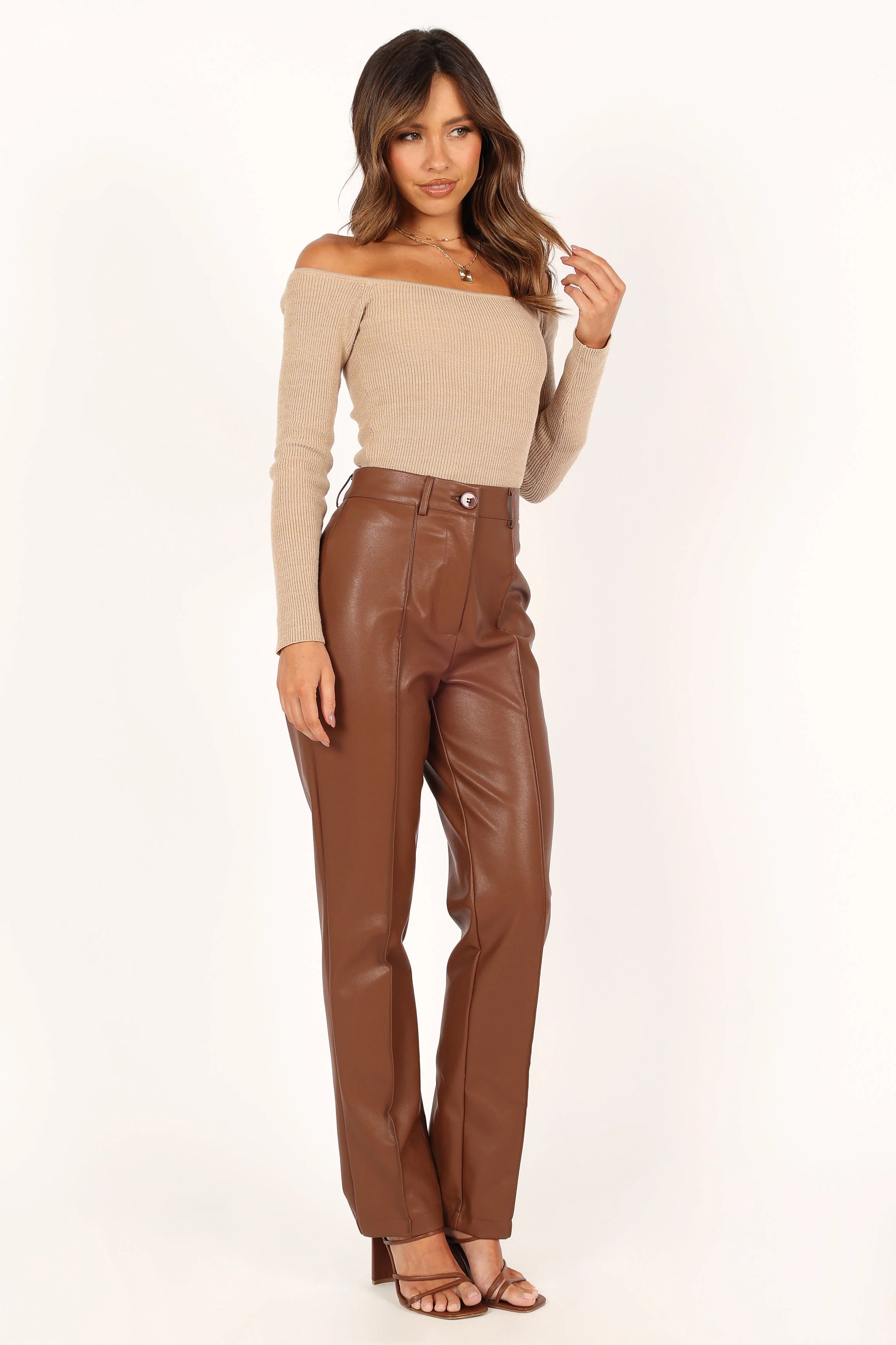 Sandy Faux Leather Pants - Chocolate Brown