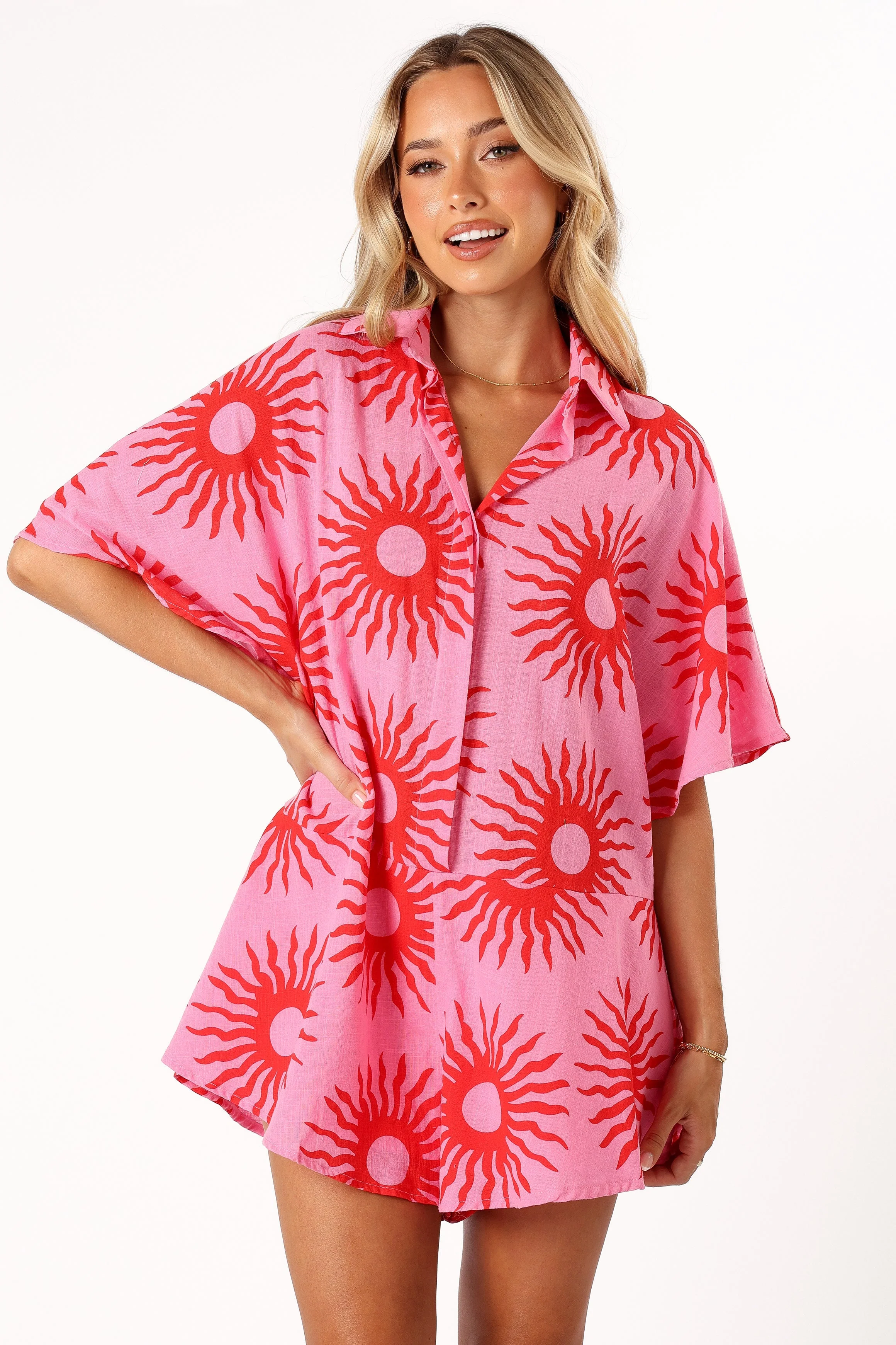 Sebastian Playsuit - Pink Red Sun Print