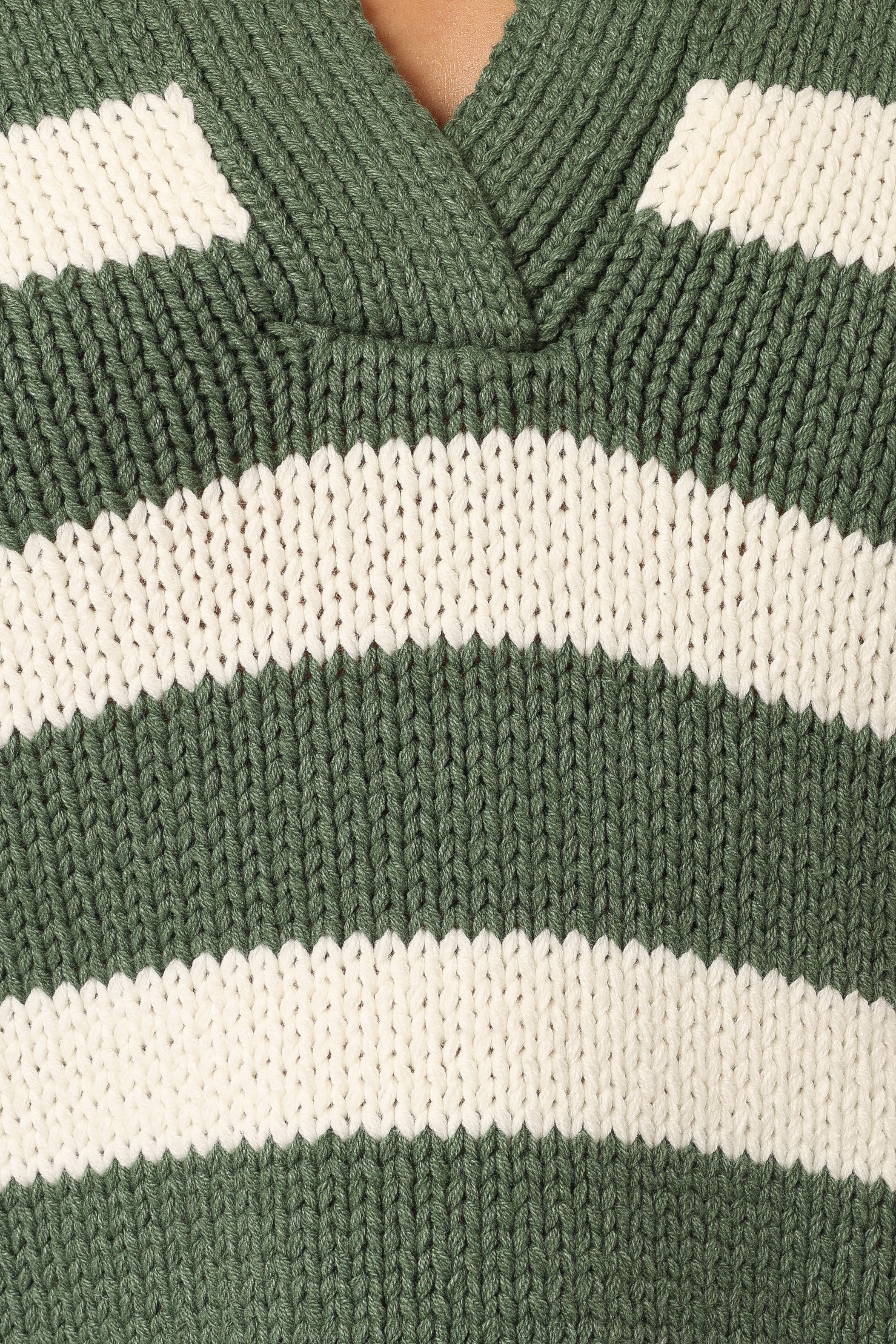 Shea Striped Collar Knit Sweater - Khaki White