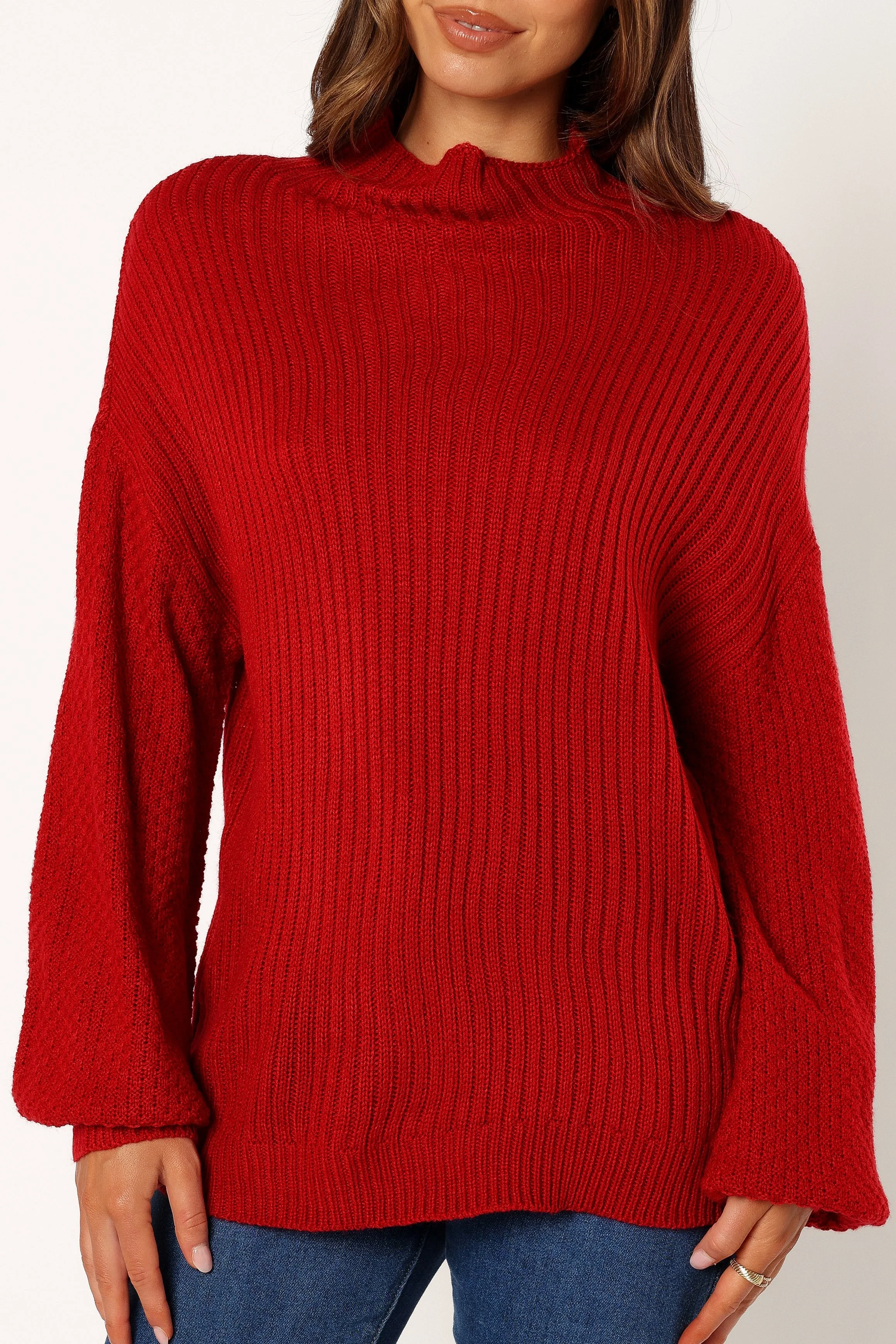 Lorelei Textured Sleeve Knit Sweater - Red