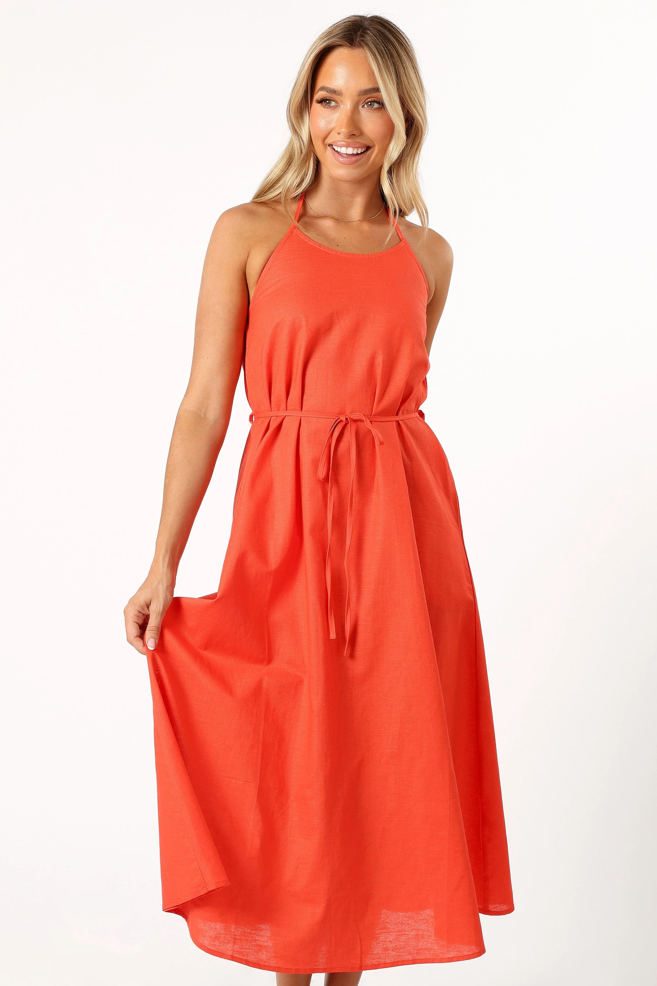 Nadine Halterneck Midi Dress - Coral