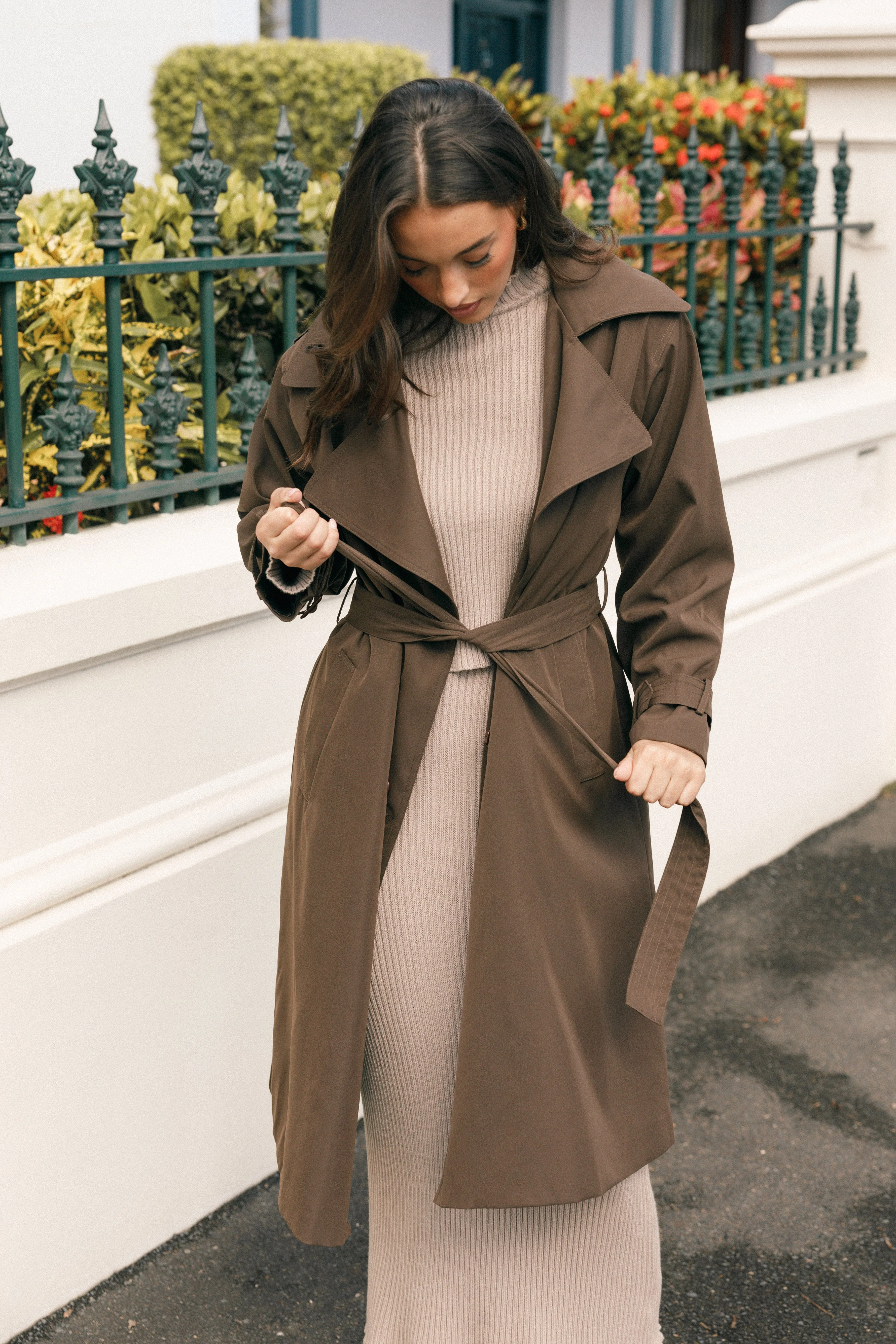 Billy Button Front Trench Coat  - Chocolate Brown
