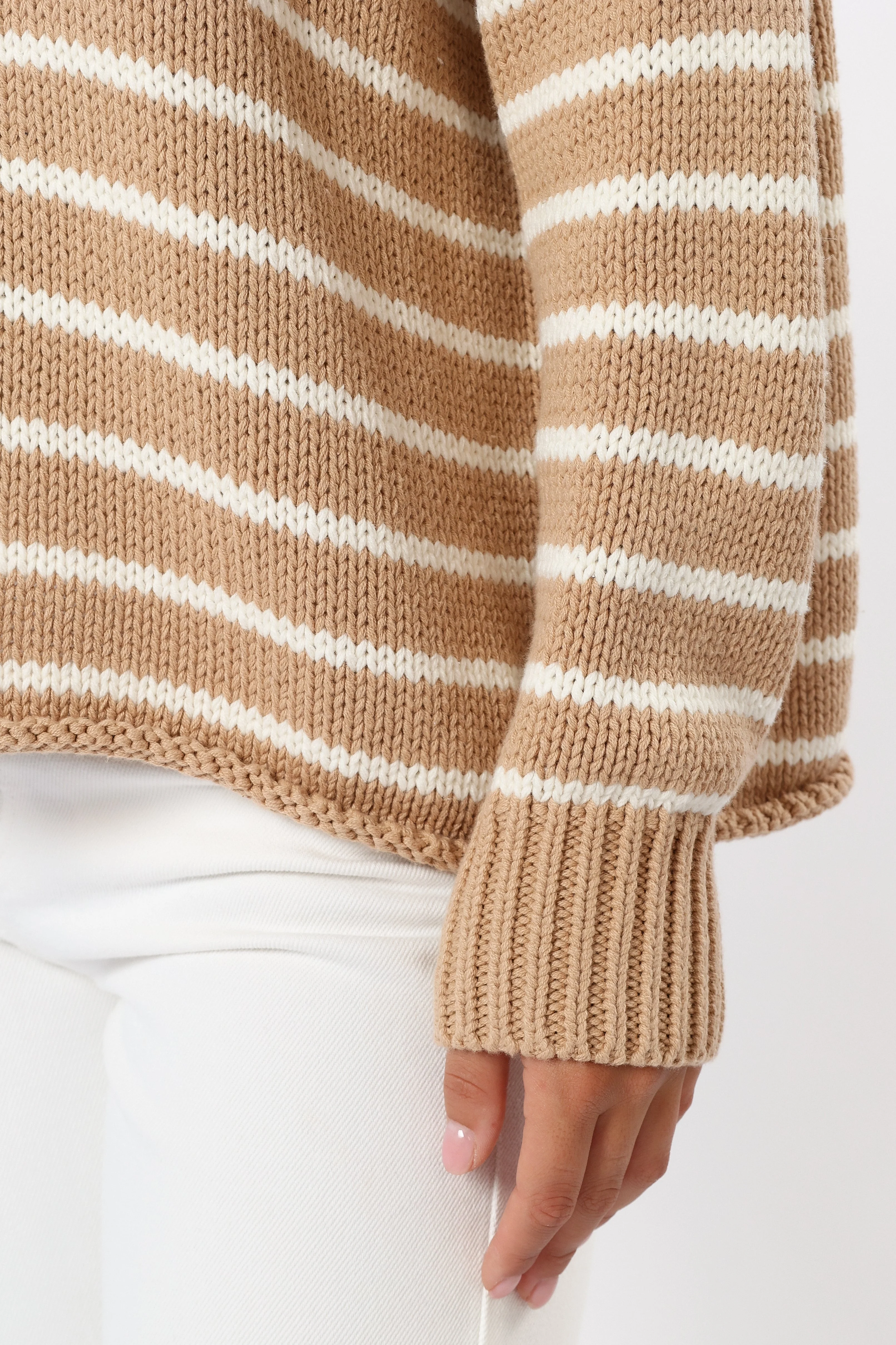 Tenzie Stripe Knit Sweater - Mocha Cream