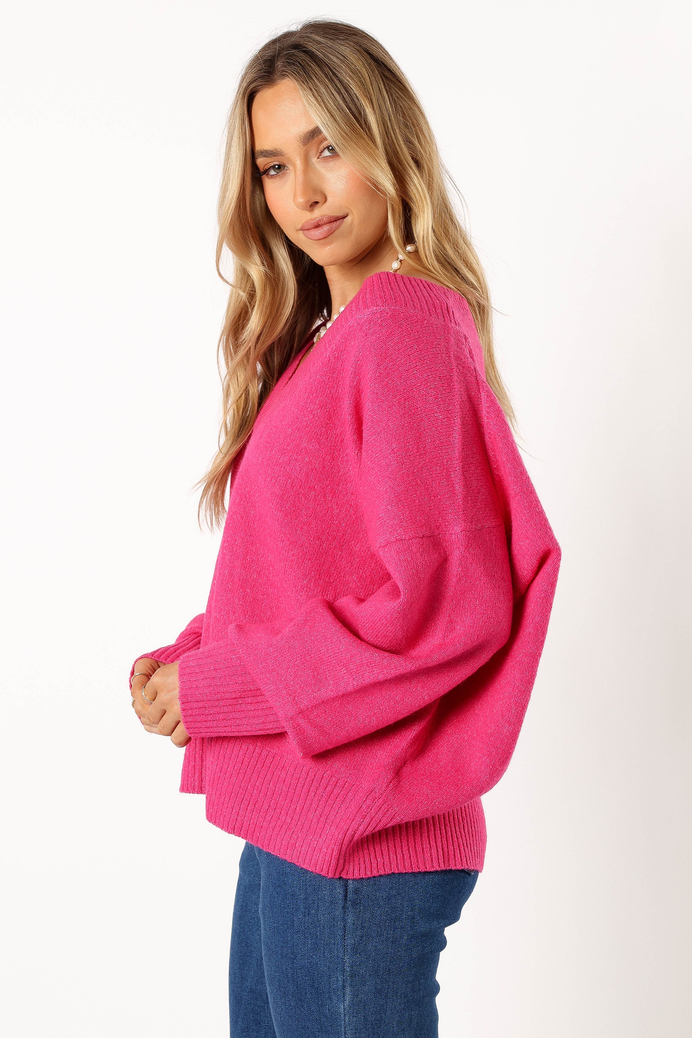 Palmer Vneck Knit Sweater - Pink