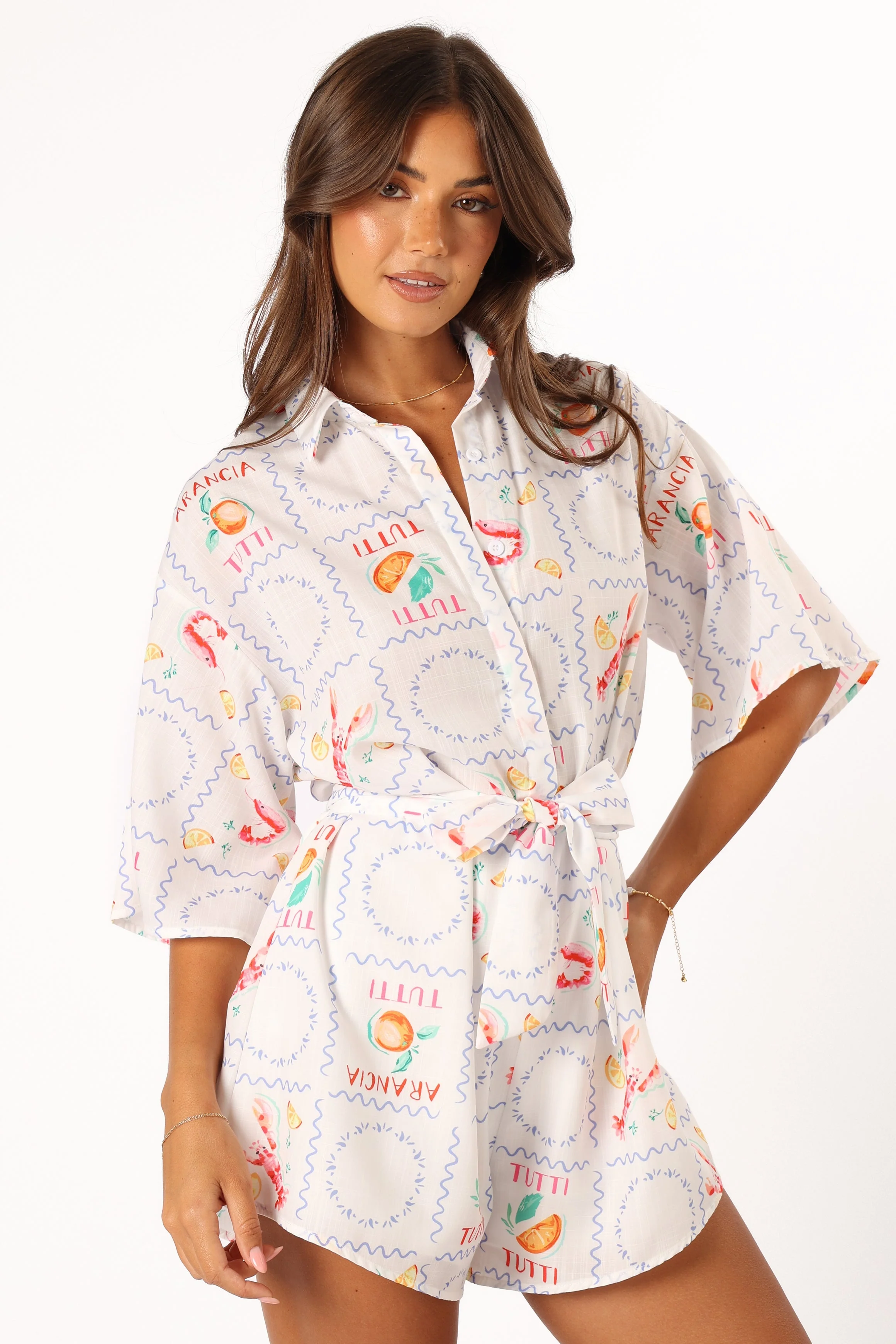 Kellie Playsuit - White Tutti Print