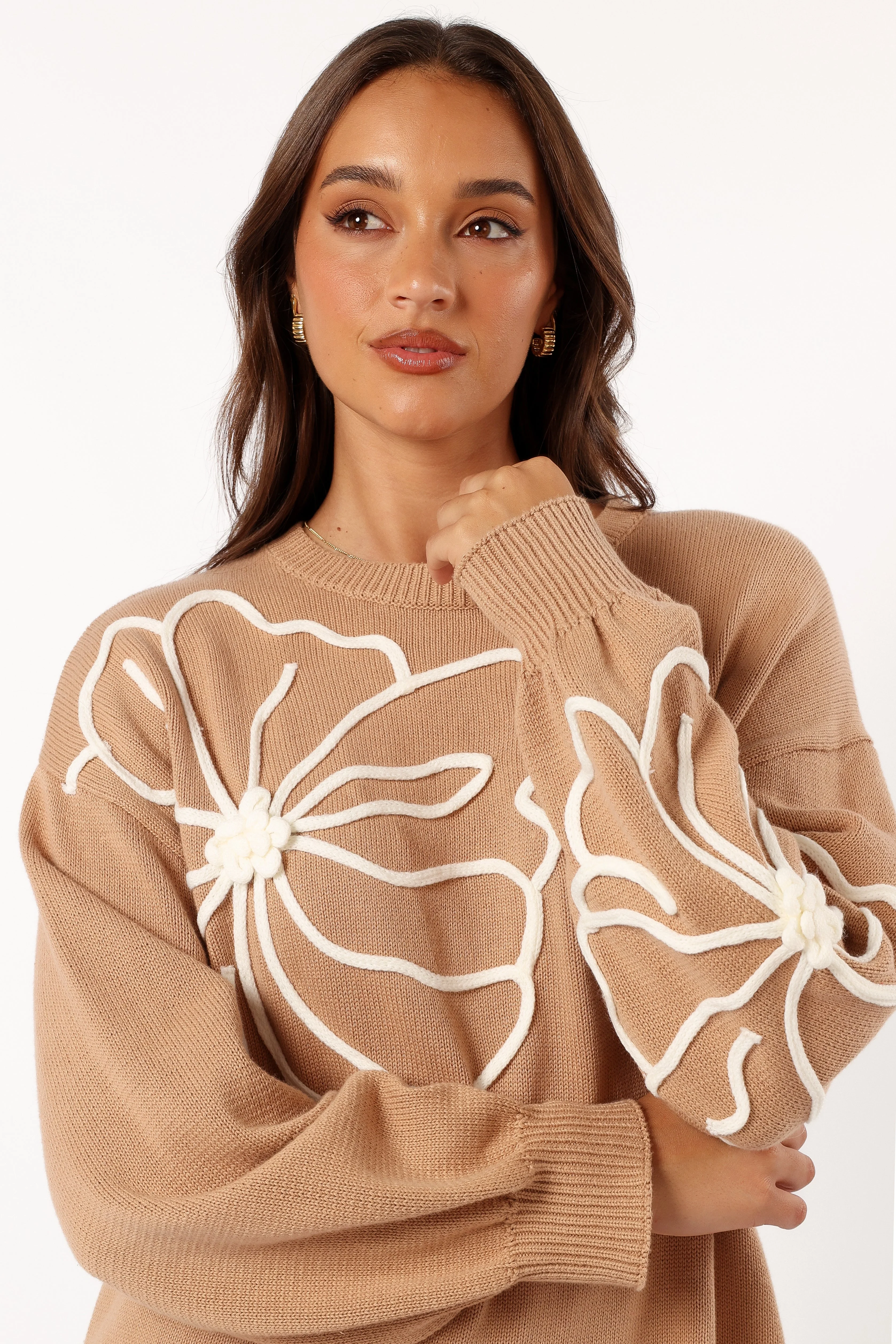 Carmello Flower Knit Sweater - Mocha