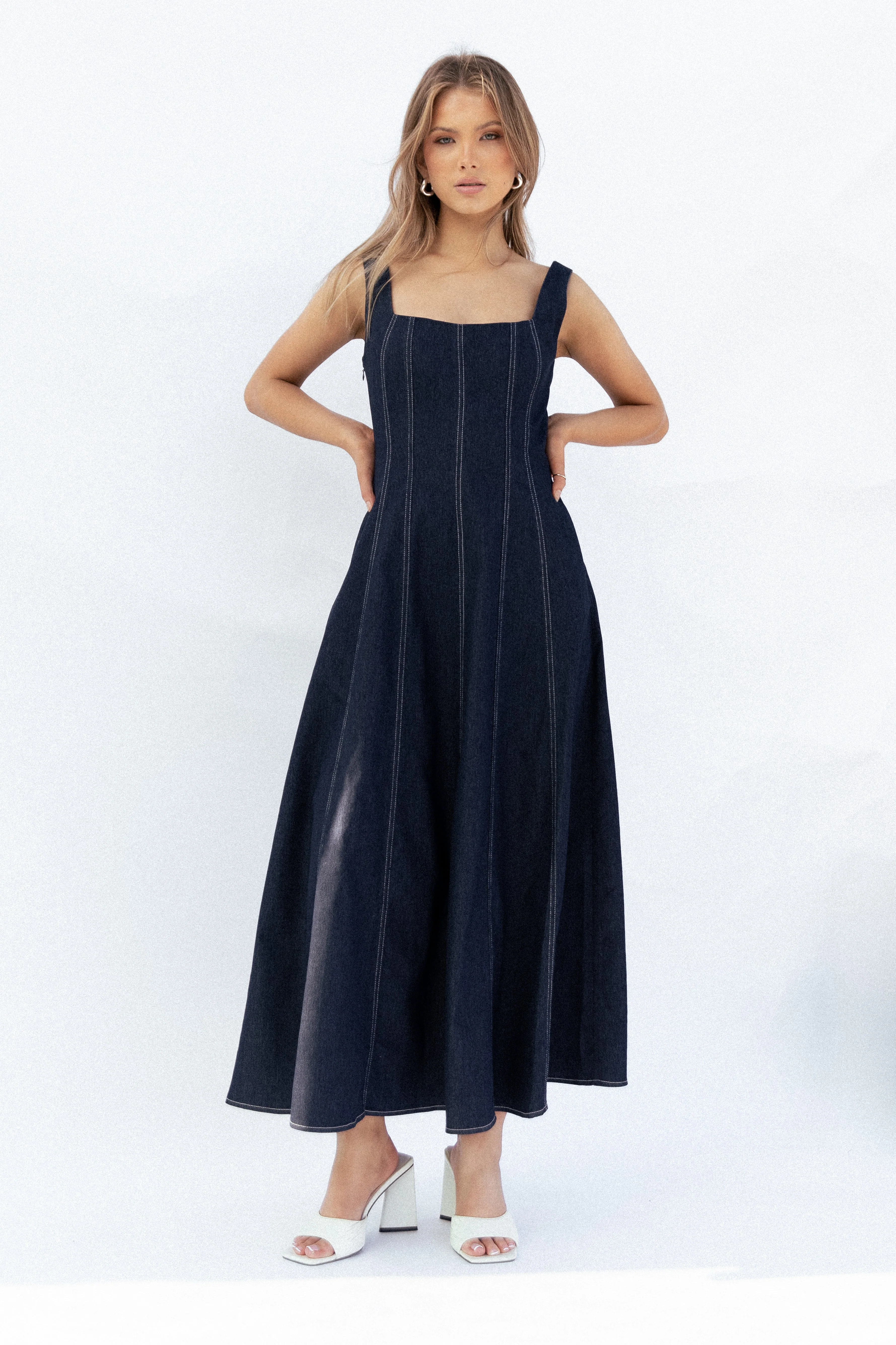 Callum Midi Dress - Dark Denim