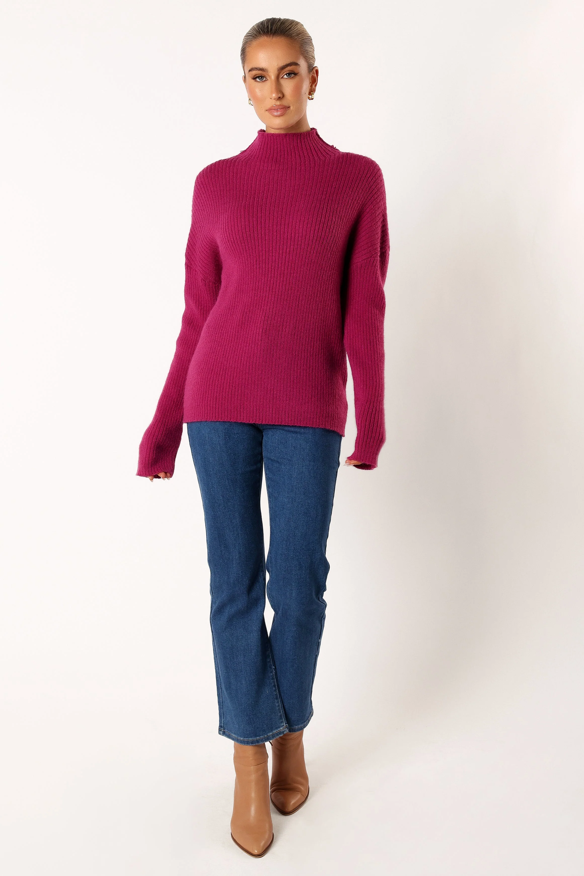 Kora Mock Neck Knit Sweater - Plum