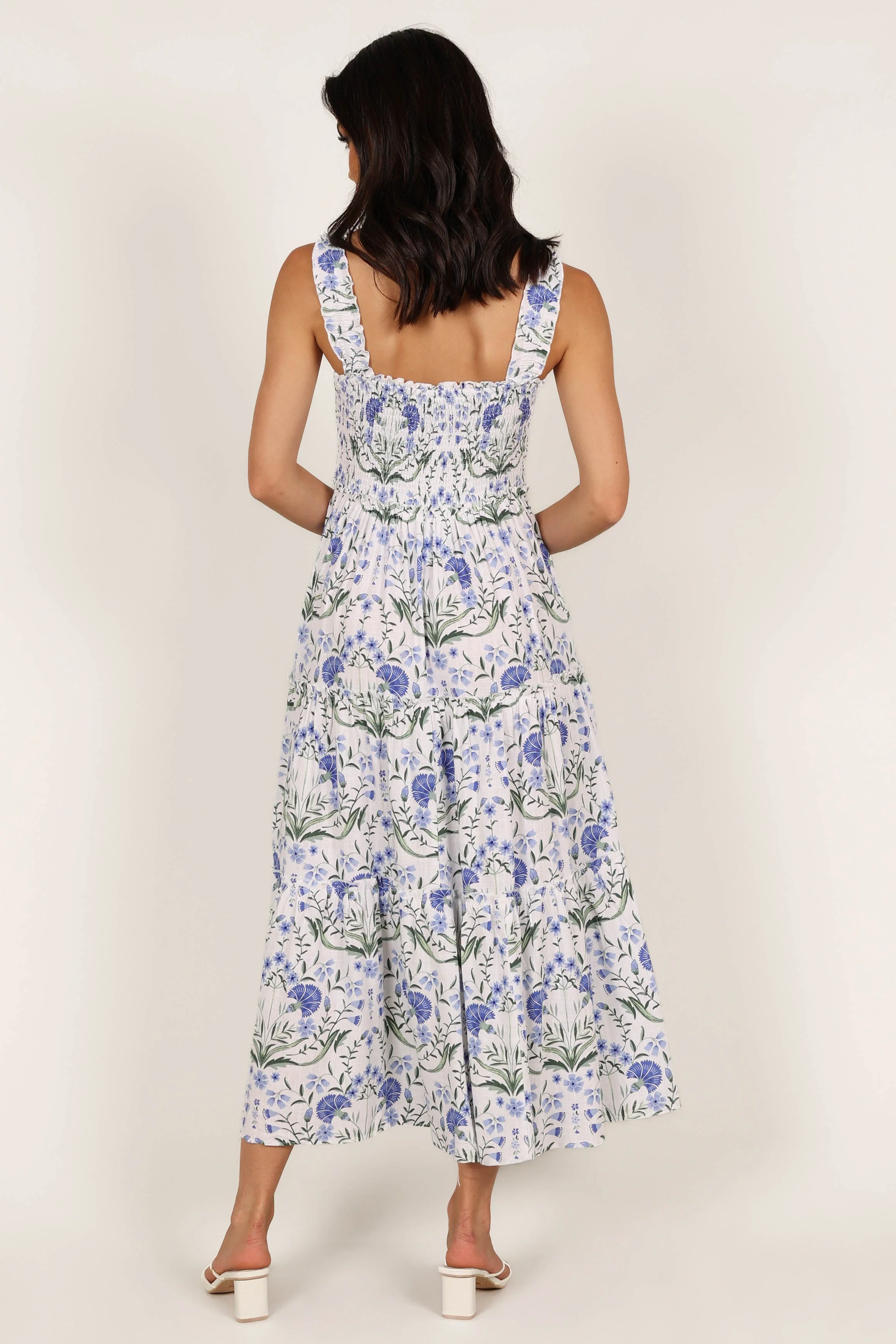 August Shirred Maxi Dress - Blue Floral