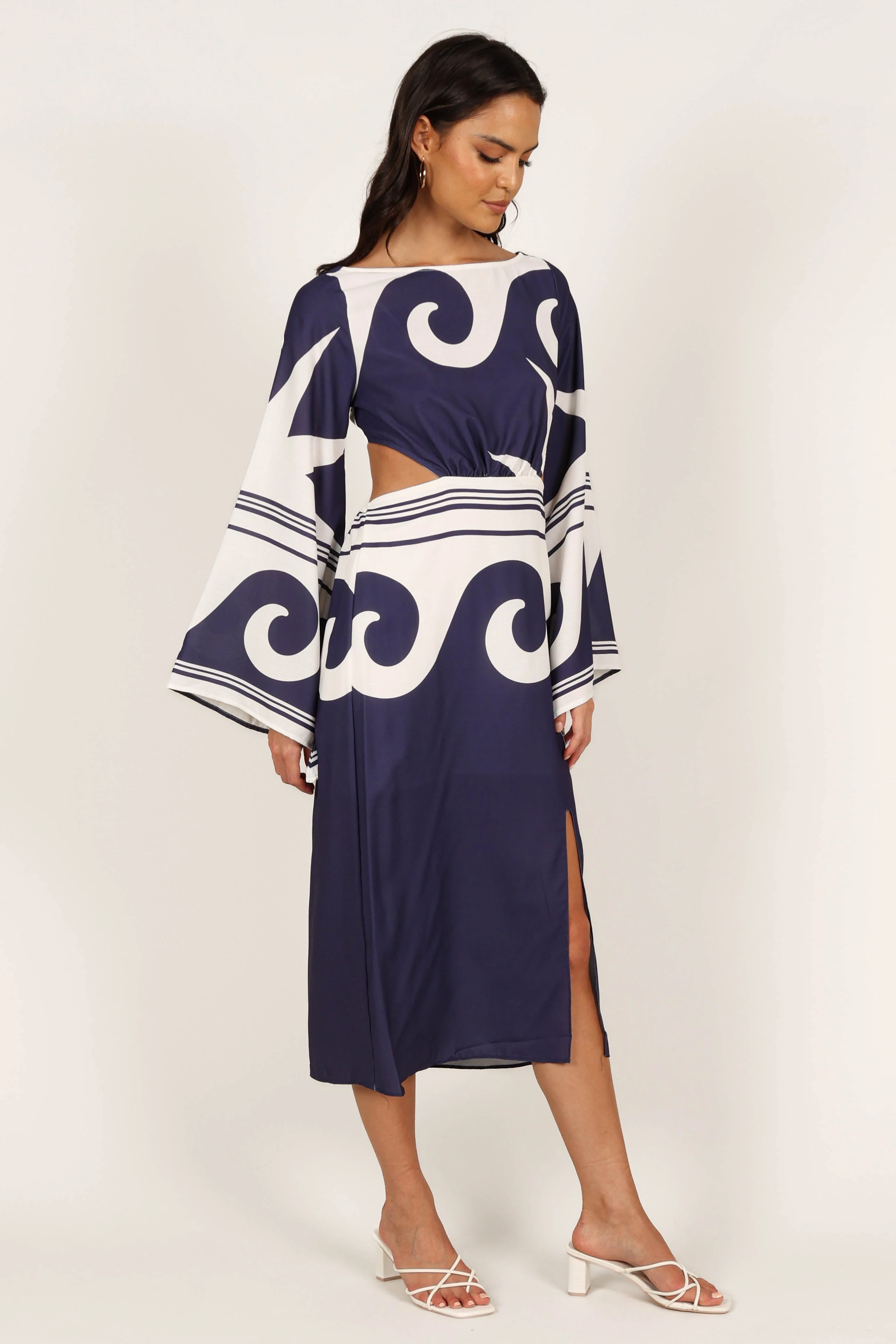 Vella Midi Dress - Navy/White
