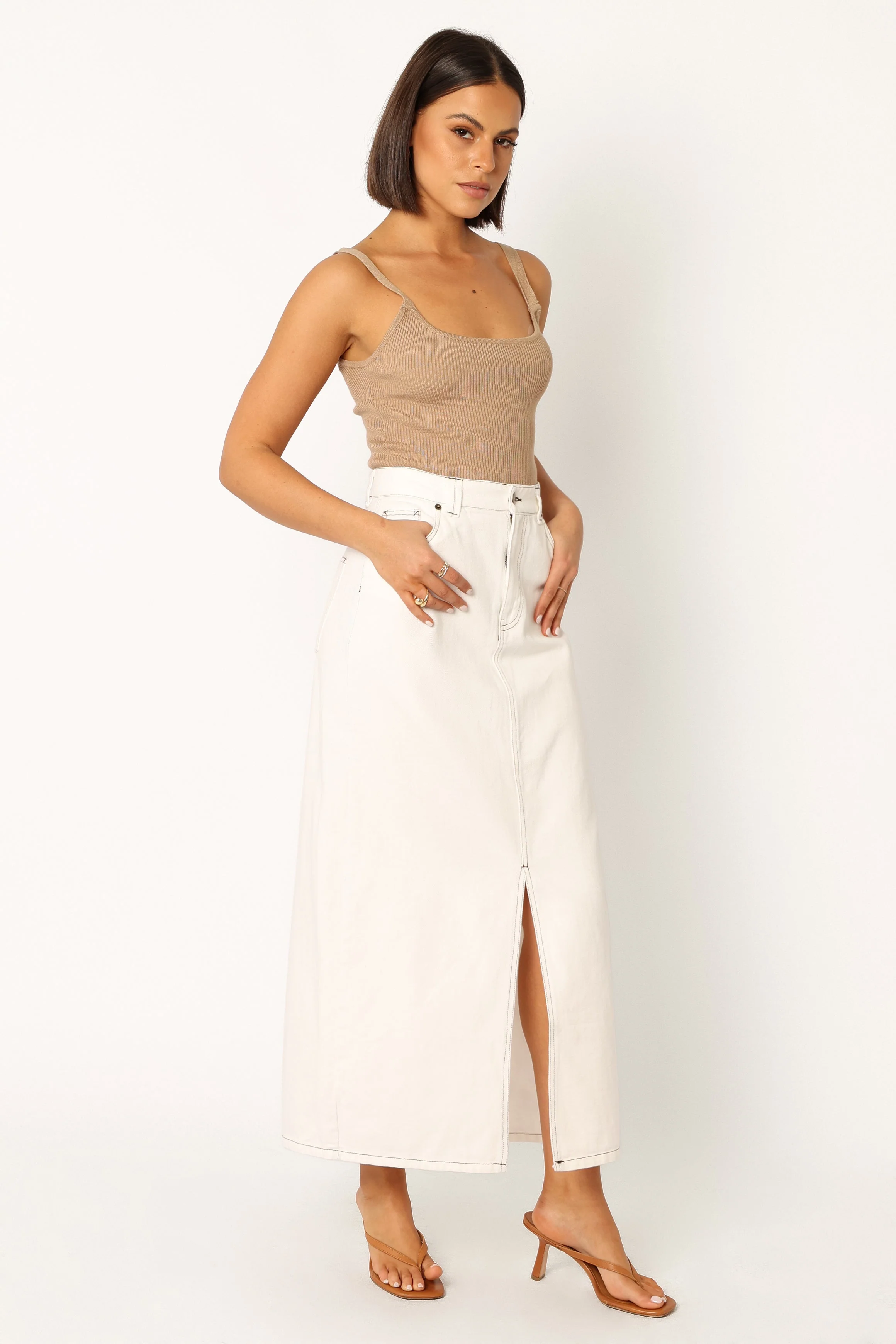 Rana Denim Midi Skirt - White