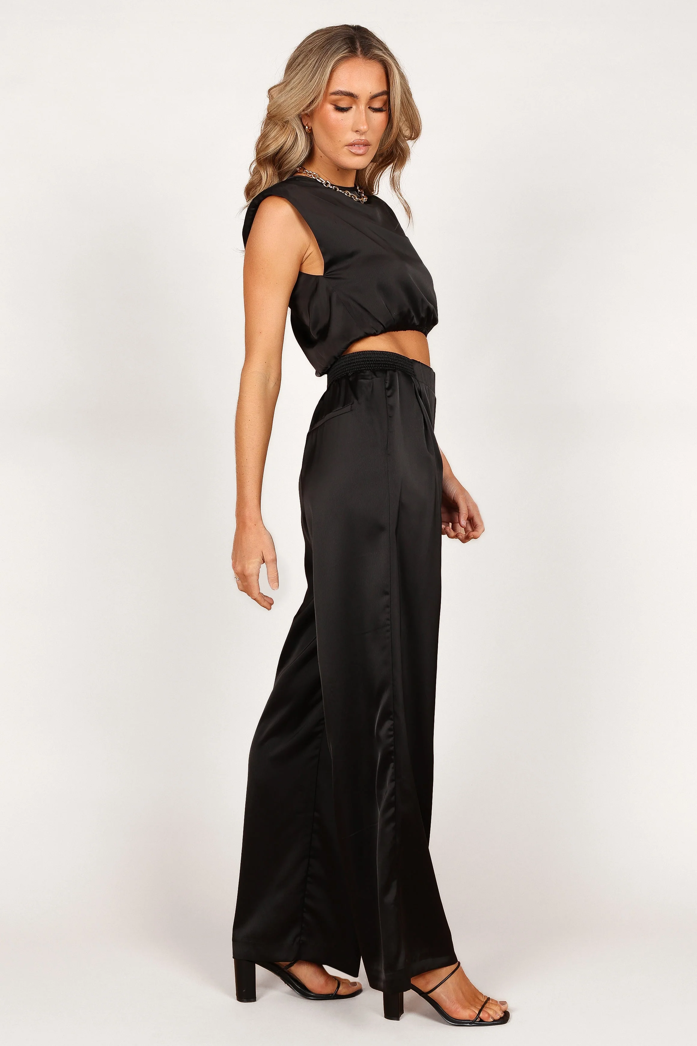 Elia Crop Top and Palazzo Pant Set - Black