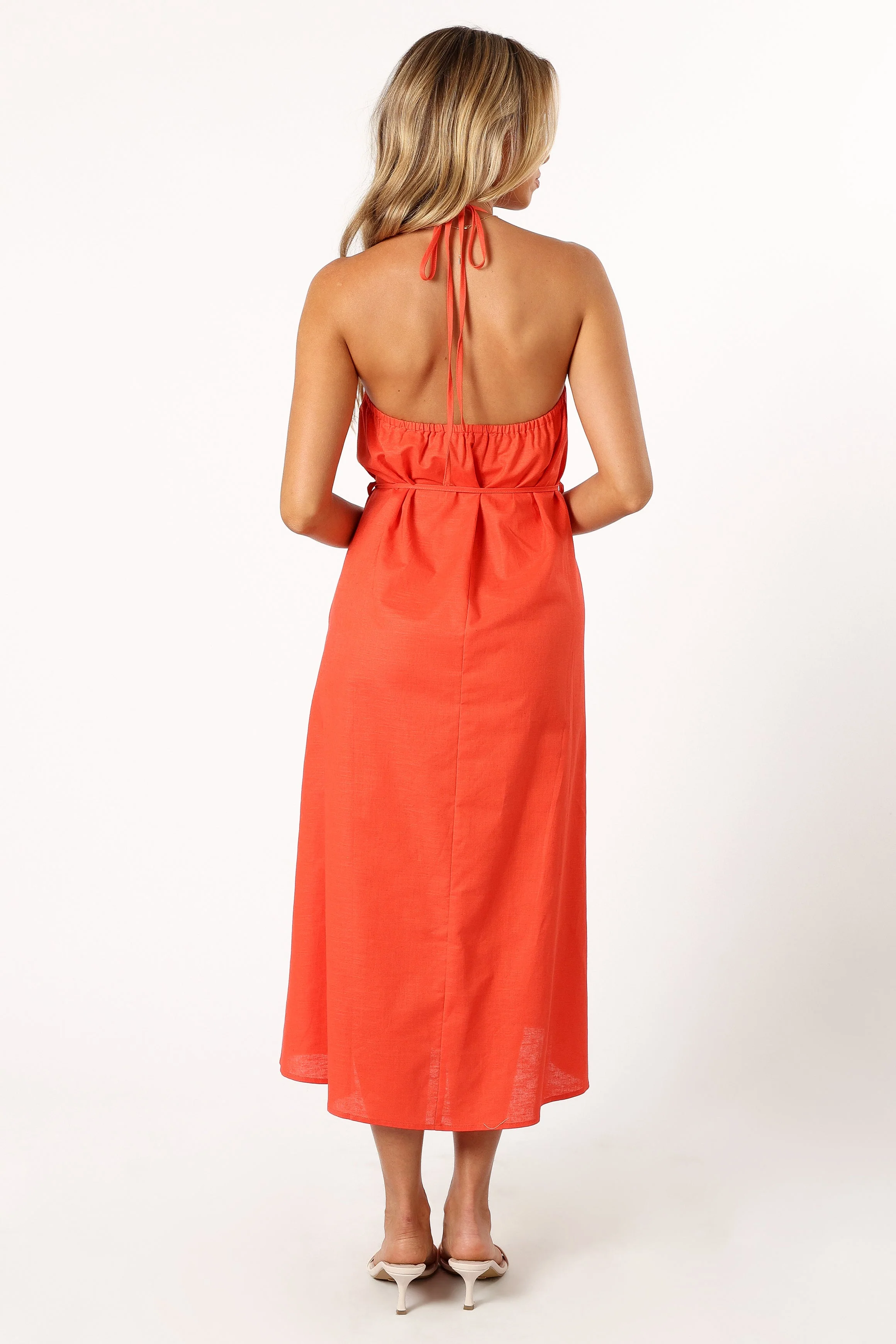 Nadine Halterneck Midi Dress - Coral