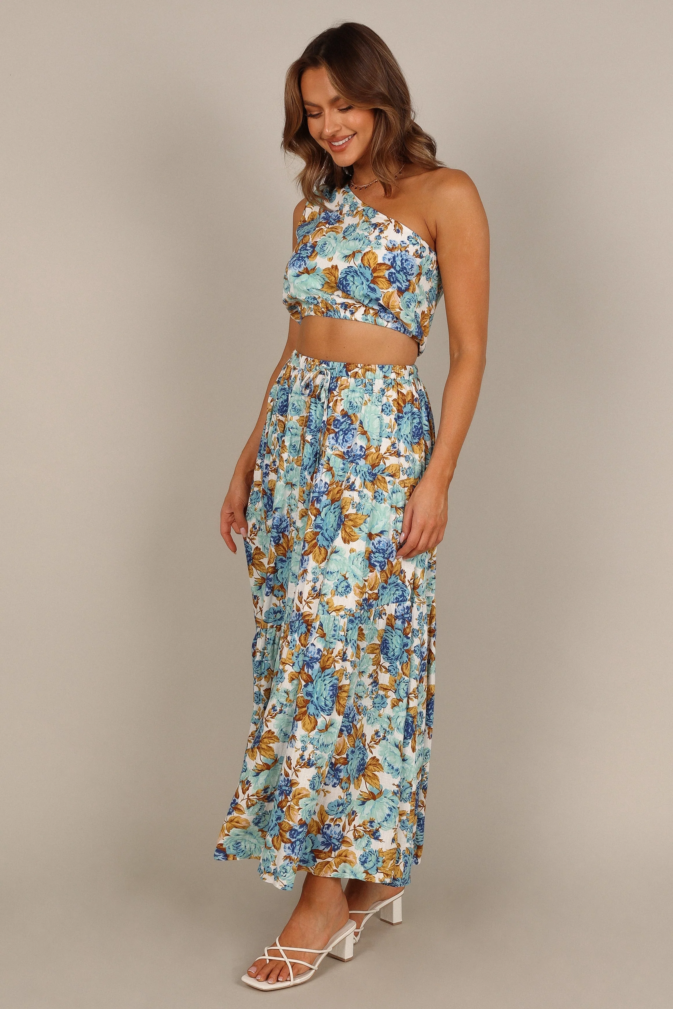 Jules High Waisted Maxi Skirt - Blue Floral