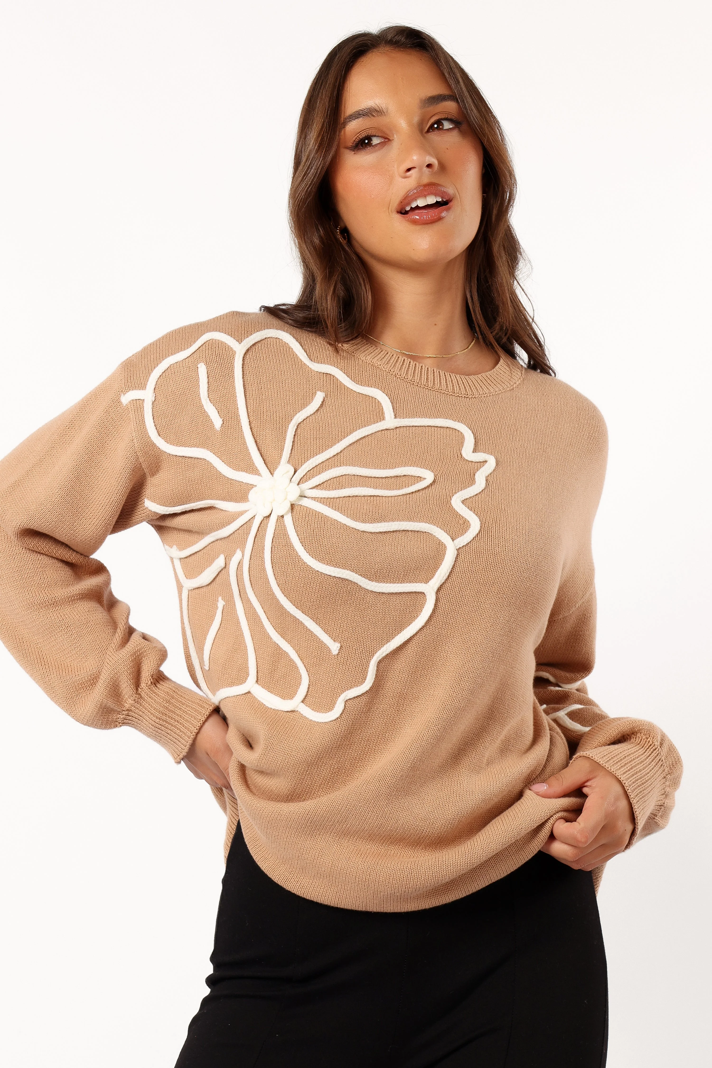 Carmello Flower Knit Sweater - Mocha