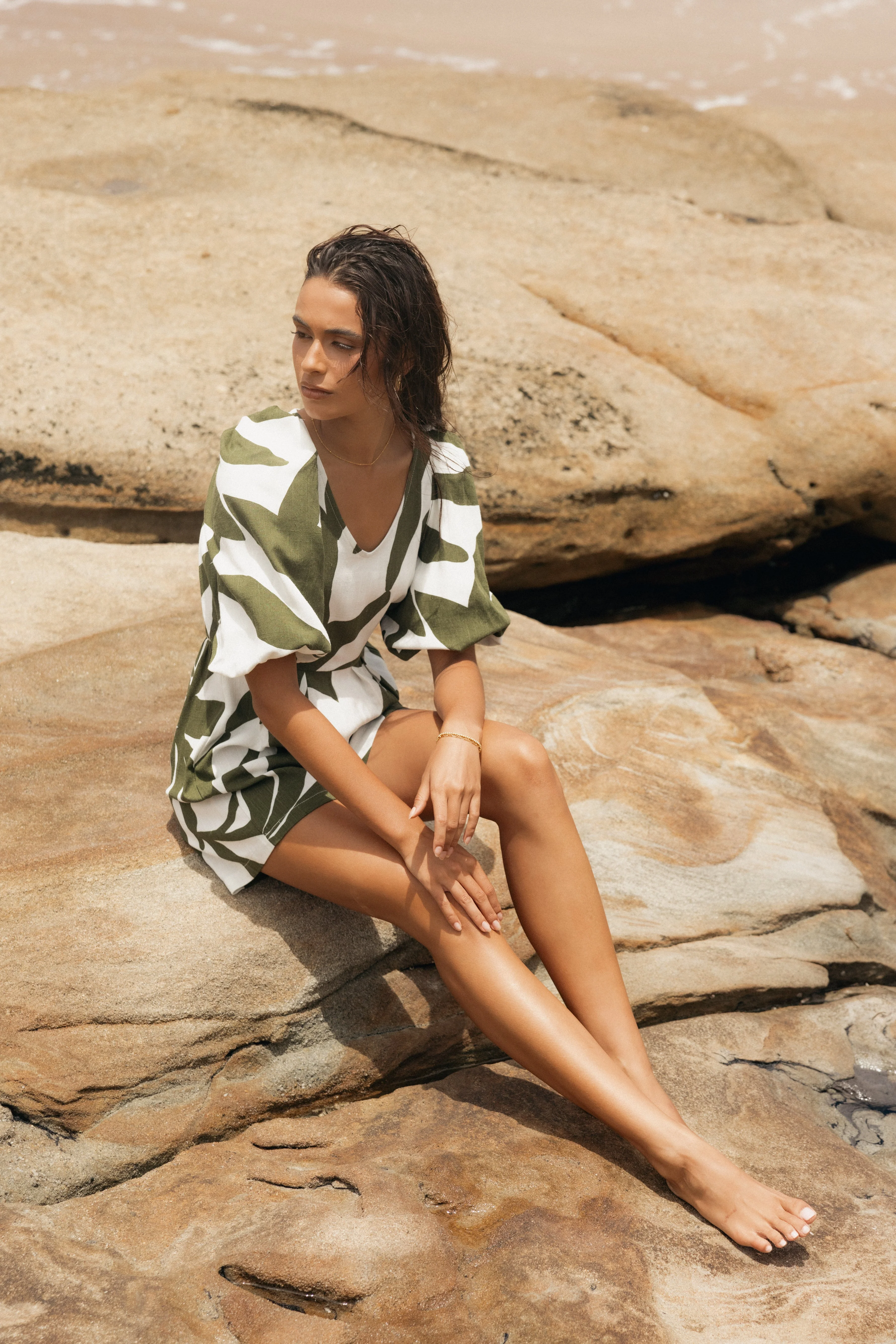 Matilda Playsuit - Olive Palm