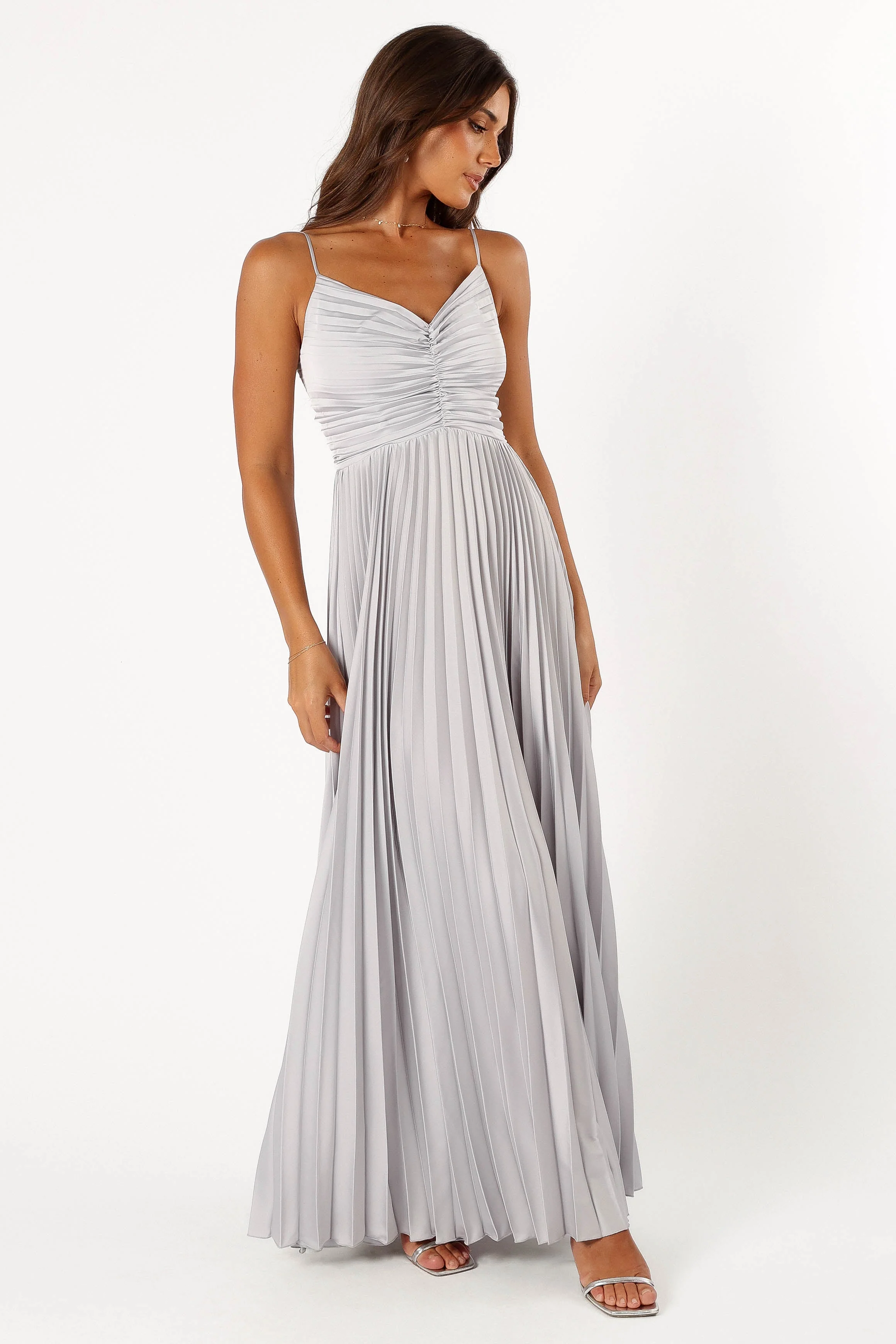 Naira Pleated Maxi Dress - Silver