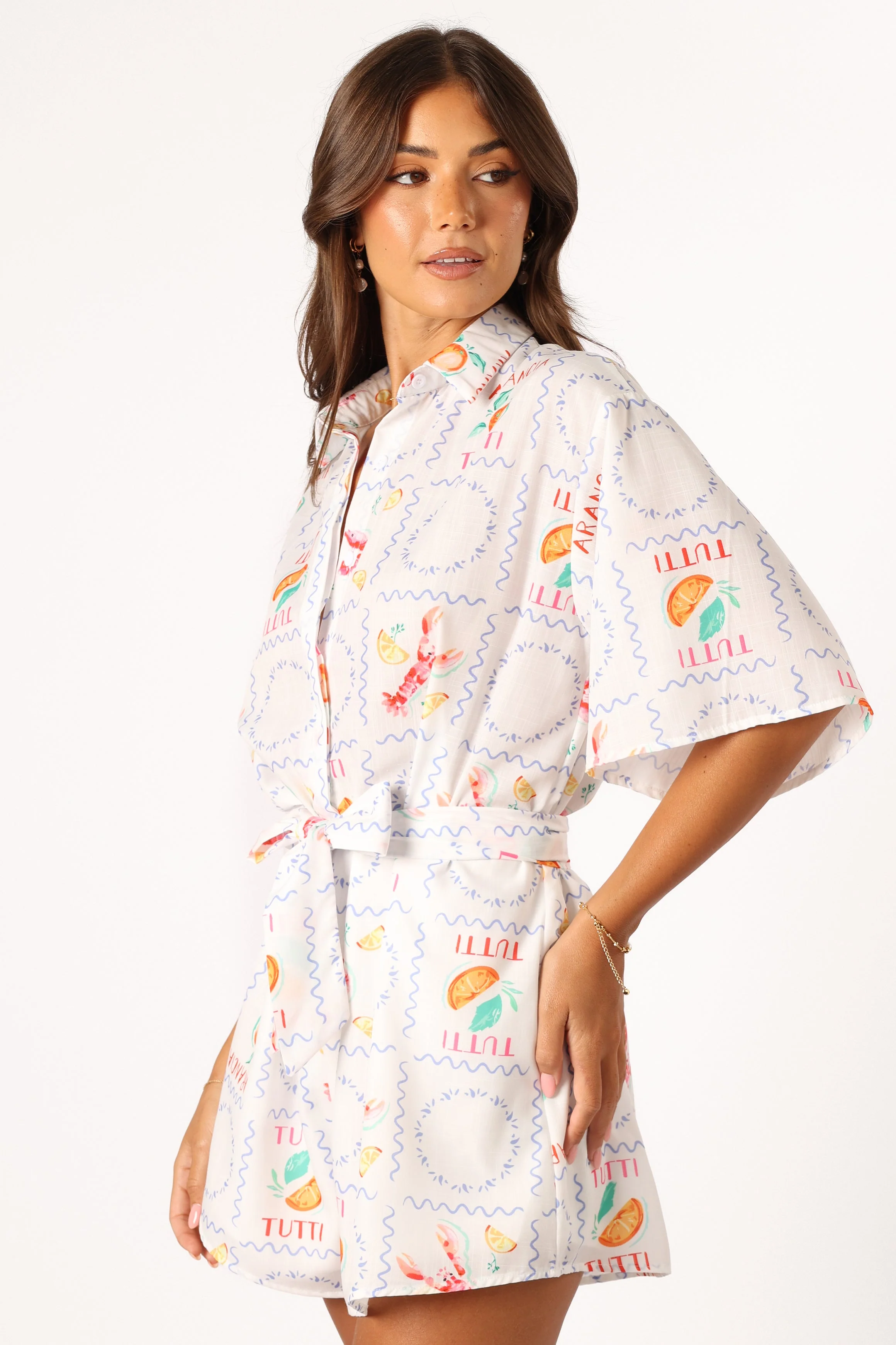 Kellie Playsuit - White Tutti Print