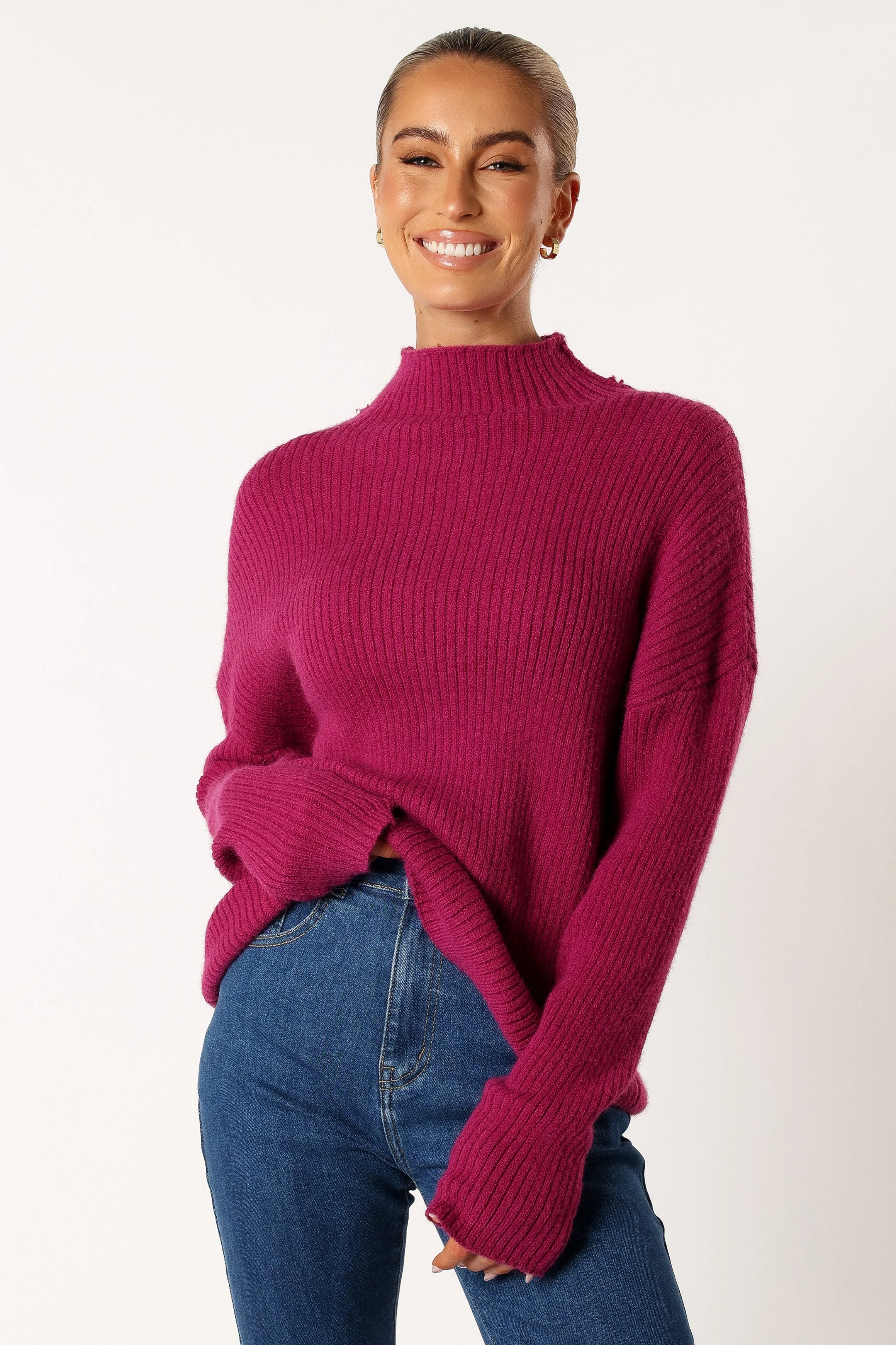 Kora Mock Neck Knit Sweater - Plum
