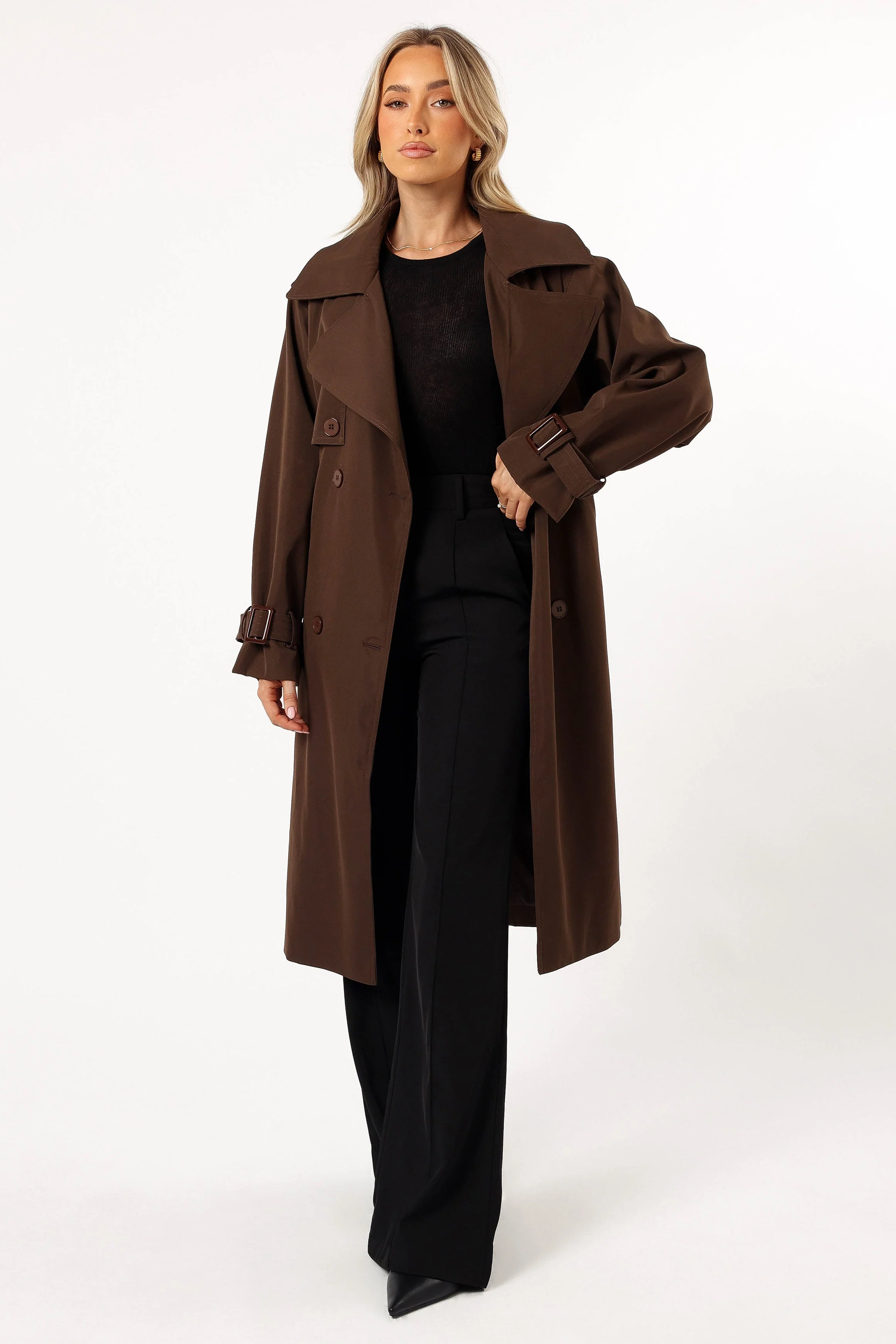 Billy Button Front Trench Coat  - Chocolate Brown