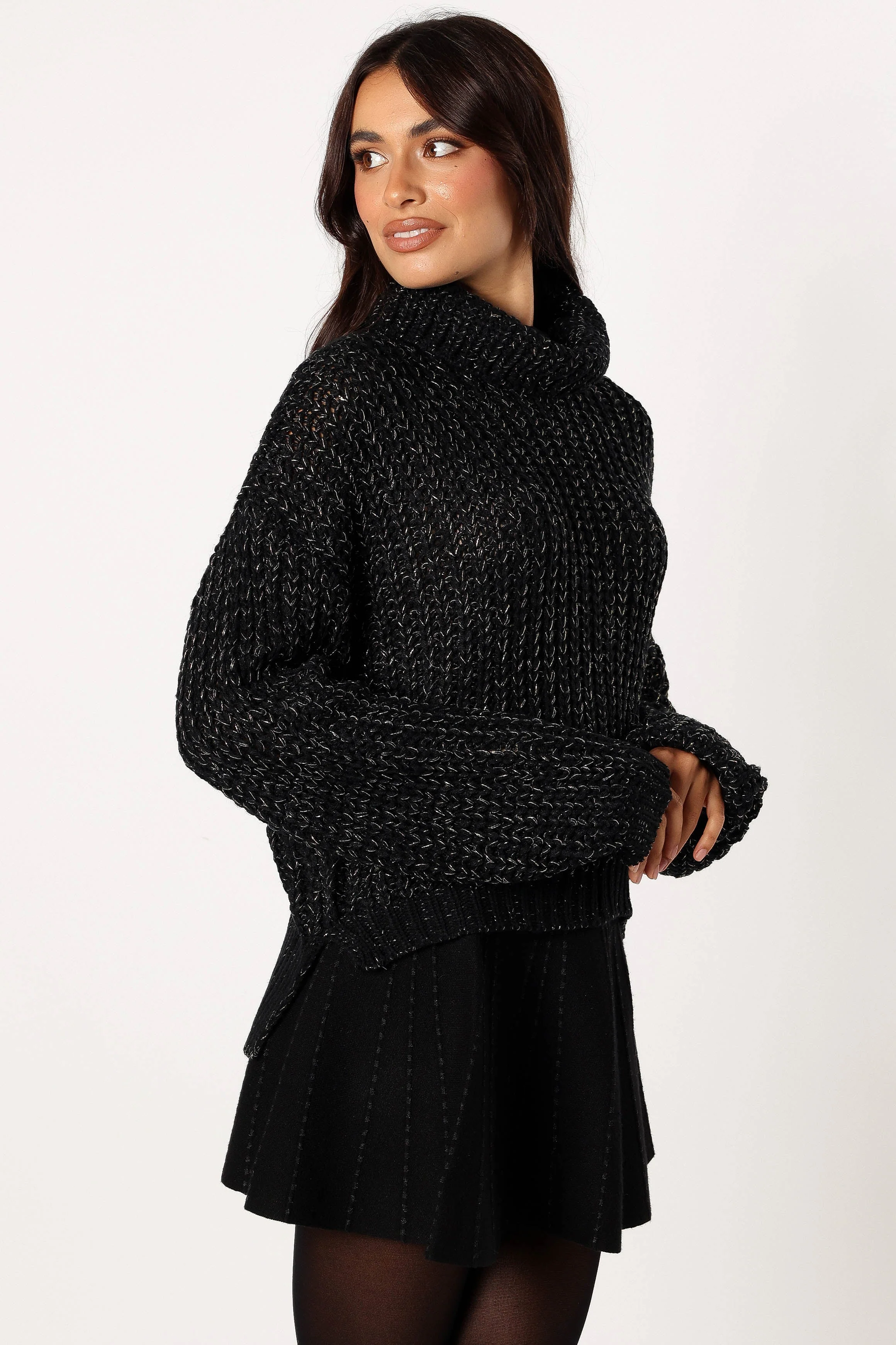 Eleanor Lurex Shine Knit Sweater - Black