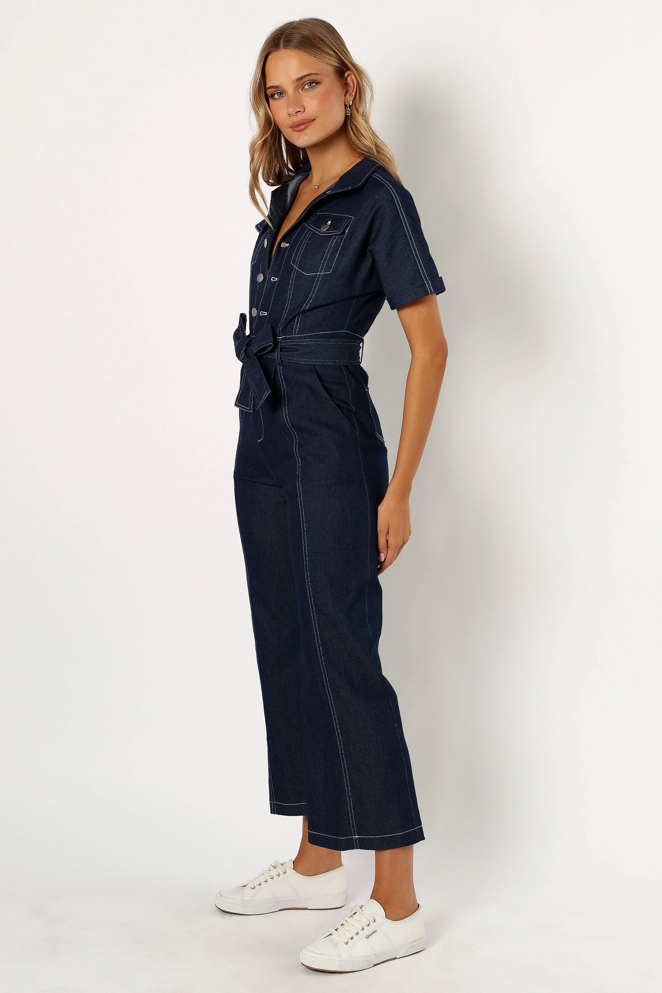 Demi Contrast Stitch Jumpsuit - Dark Denim